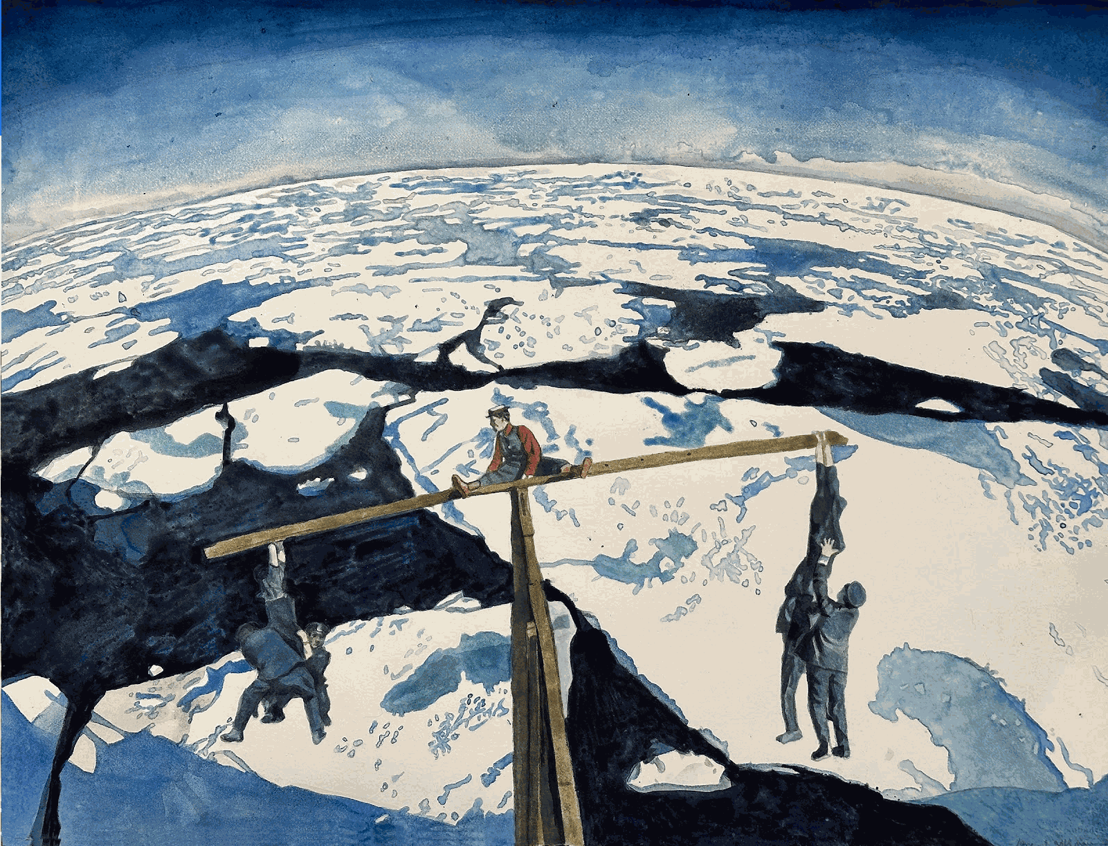 Jane Goldman, On the Edge, watercolor monotype on Arches Hot Press watercolor paper, 22" x 30" inches