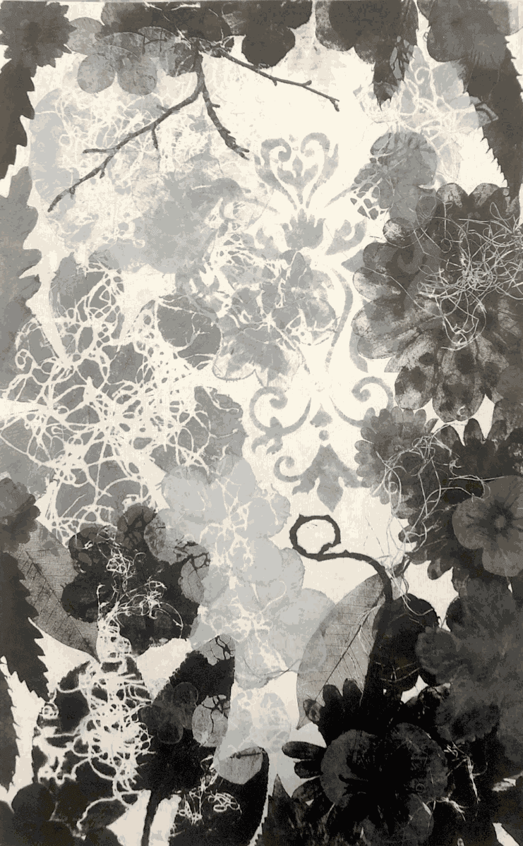 Judy Haberl Dusk #16, Akua ink with watercolor and acrylic inks on mixed fiber rice/mulberry paper 24" x15", 2022