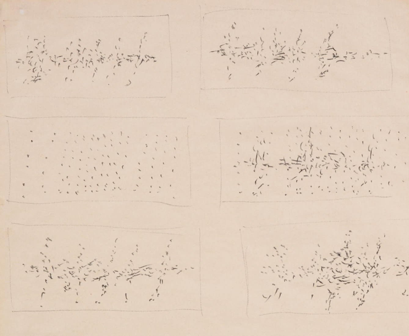 LUCIO FONTANA Sei studi per concetto Spaziale, 1954 Ink on paper 22 x 33 cm