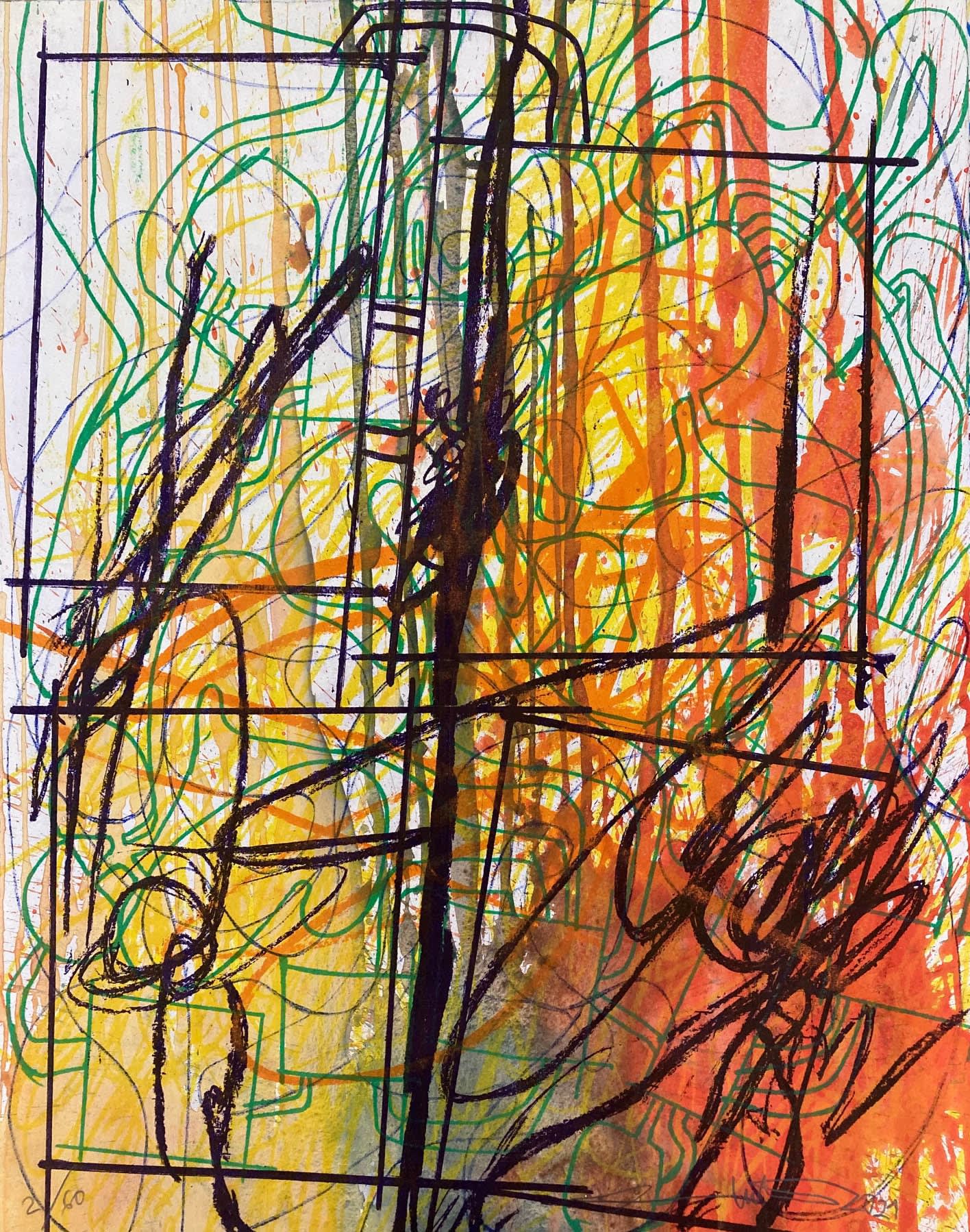 HERMANN NITSCH Unikatgrafik gelb 2/260, 2021 Unique etching on handmade paper 64,5 x 50 cm