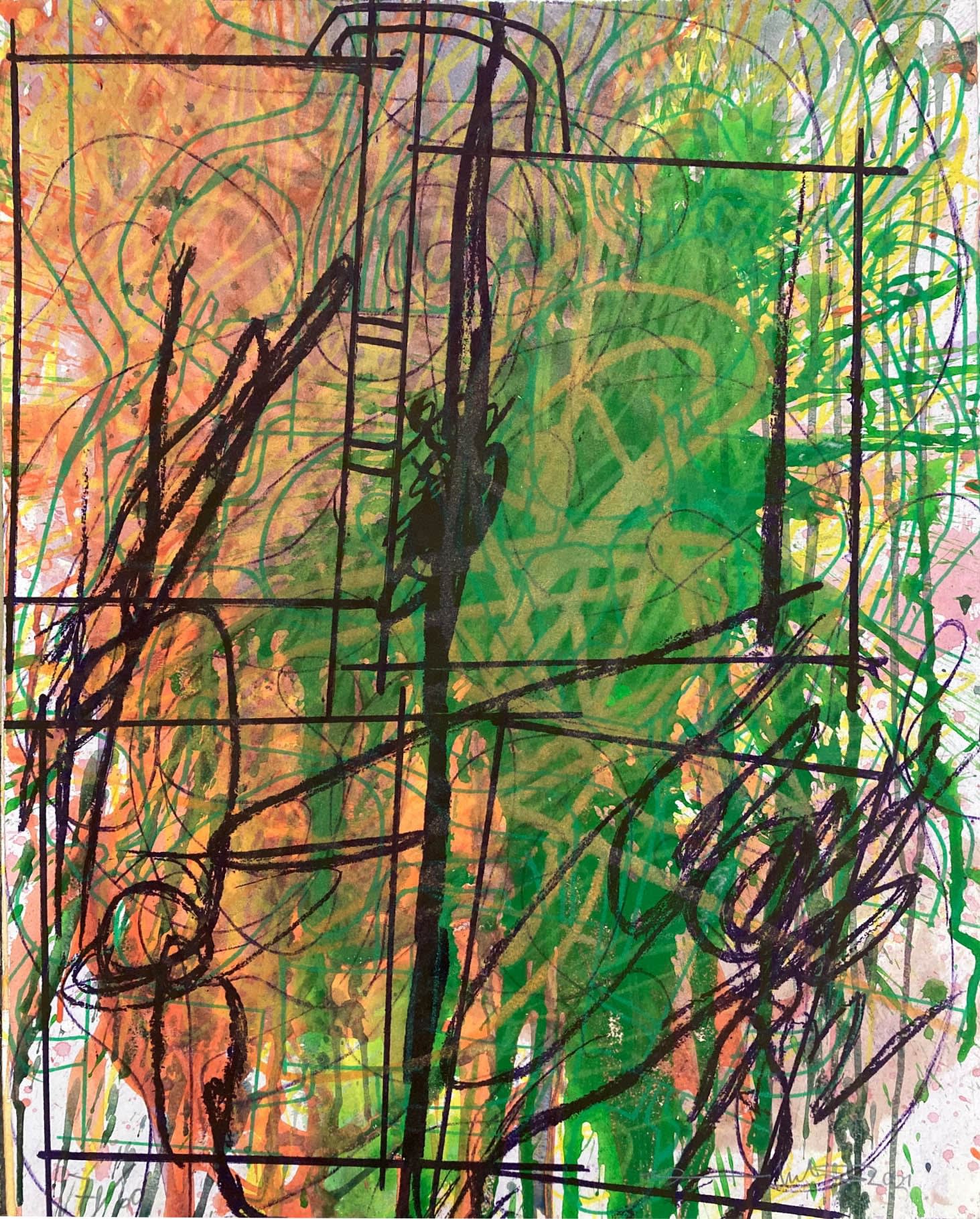 HERMANN NITSCH Unikatgrafik grün 7/260, 2021 Unique etching on handmade paper 64,5 x 50 cm