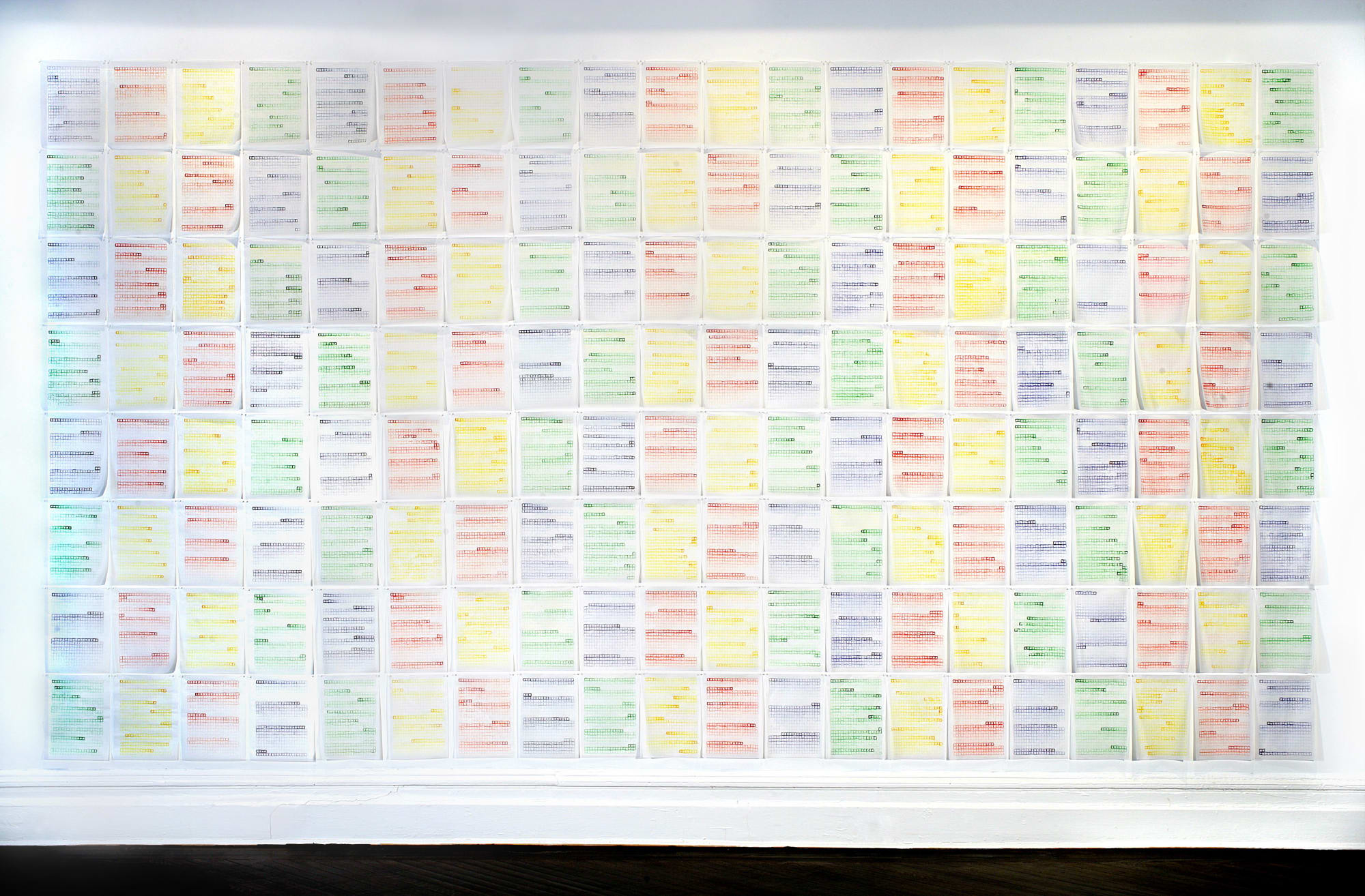 Jenny Perlin Sequence, 2007 160 drawings, ink on vellum, each A4 size, arranged in grid