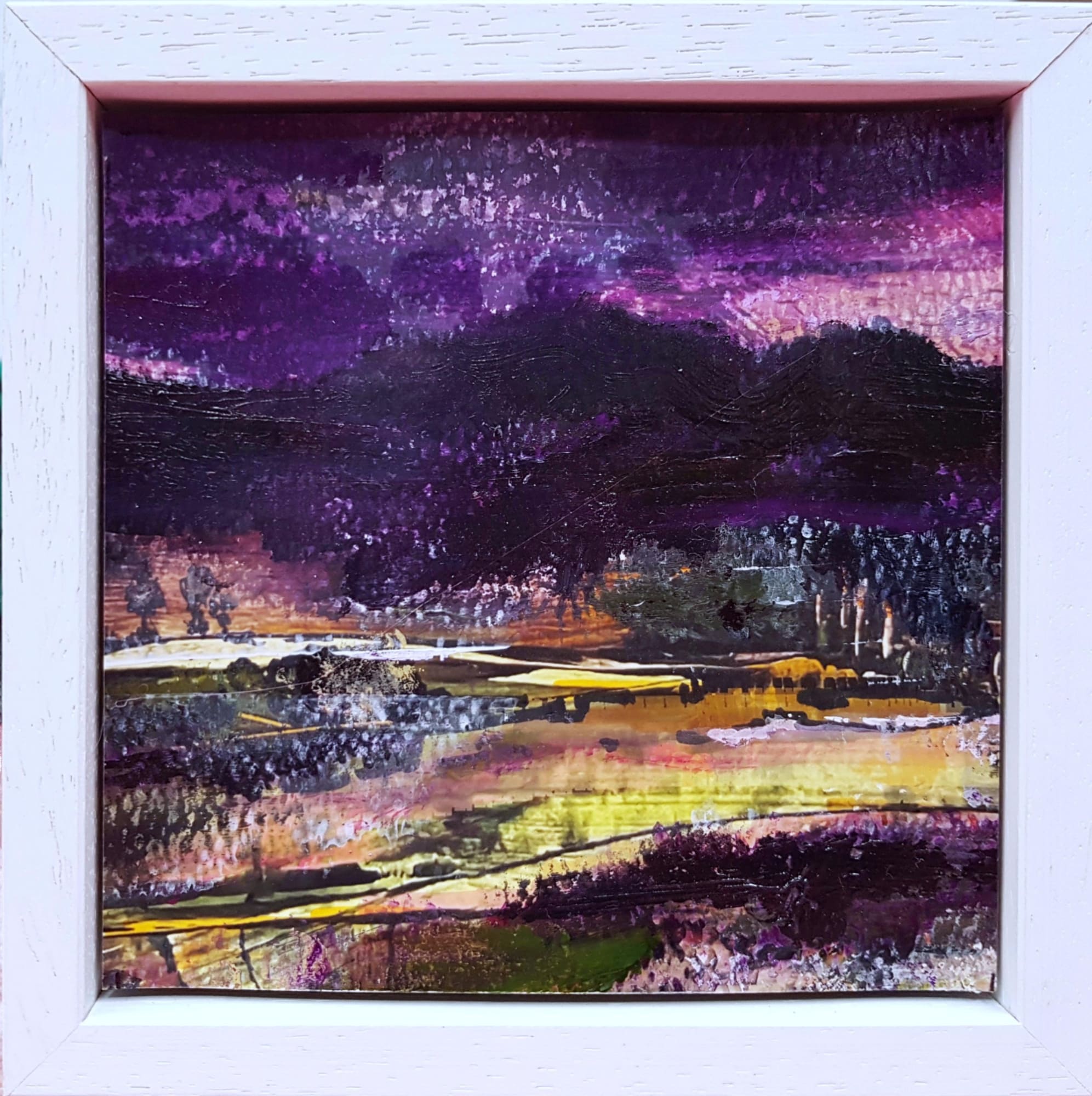 buy art artwork Jane Keenan Designer Maud Aberdeenshire original exhibition Summer Haze alchemist gallery dingwall purple hill oil on paper framed