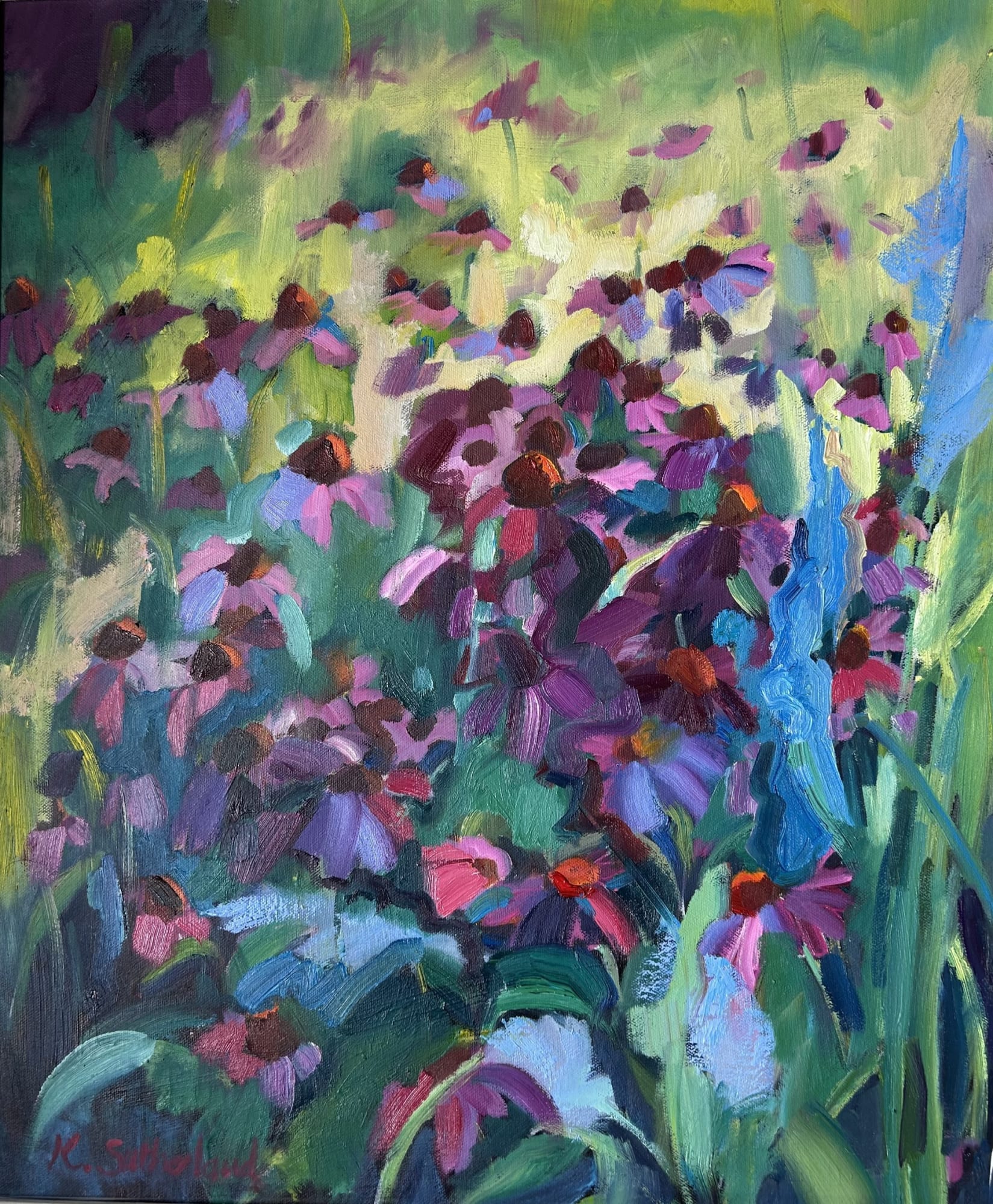 buy art artwork artist Highland Scotland Scottish Katherine Kathy Sutherland Bring on the Blooms exhibition flowers oil on canvas large bright floral Symphony of Purples at Alchemist Gallery Dingwall