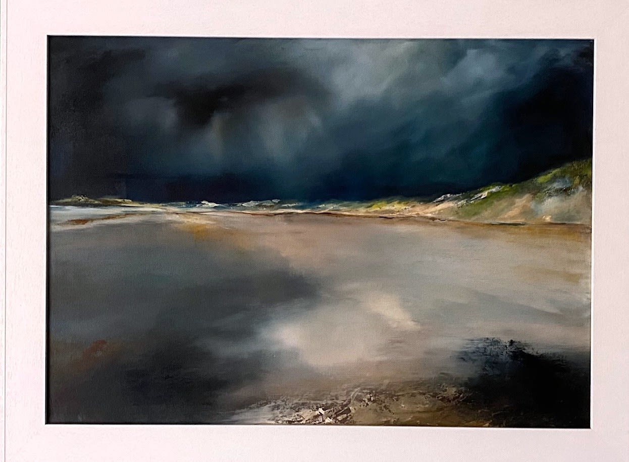 buy art artwork local highland scottish painter oil painter meg milne seascape skyscape ocean alchemist gallery dingwall moody inside a memory berneray