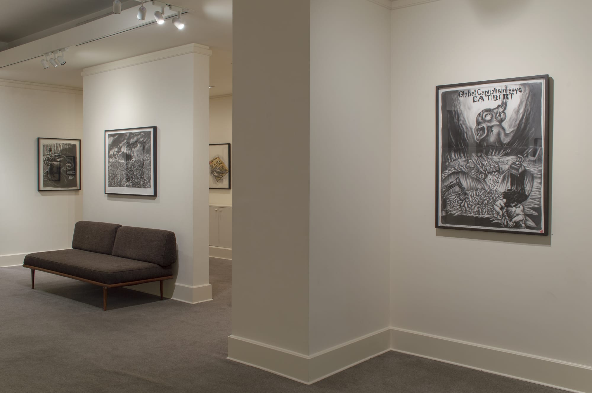 Installation photos of the exhibition "Sue Coe: It Can Happen Here," Galerie St. Etienne, New York, September 14 through December 30, 2020