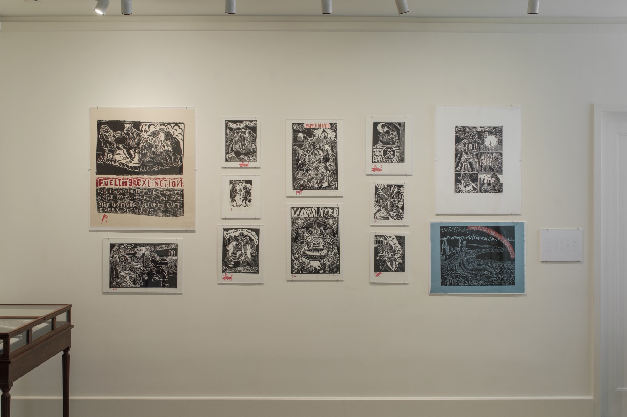 Installation photos of the exhibition "Sue Coe: It Can Happen Here," Galerie St. Etienne, New York, September 14 through December 30, 2020