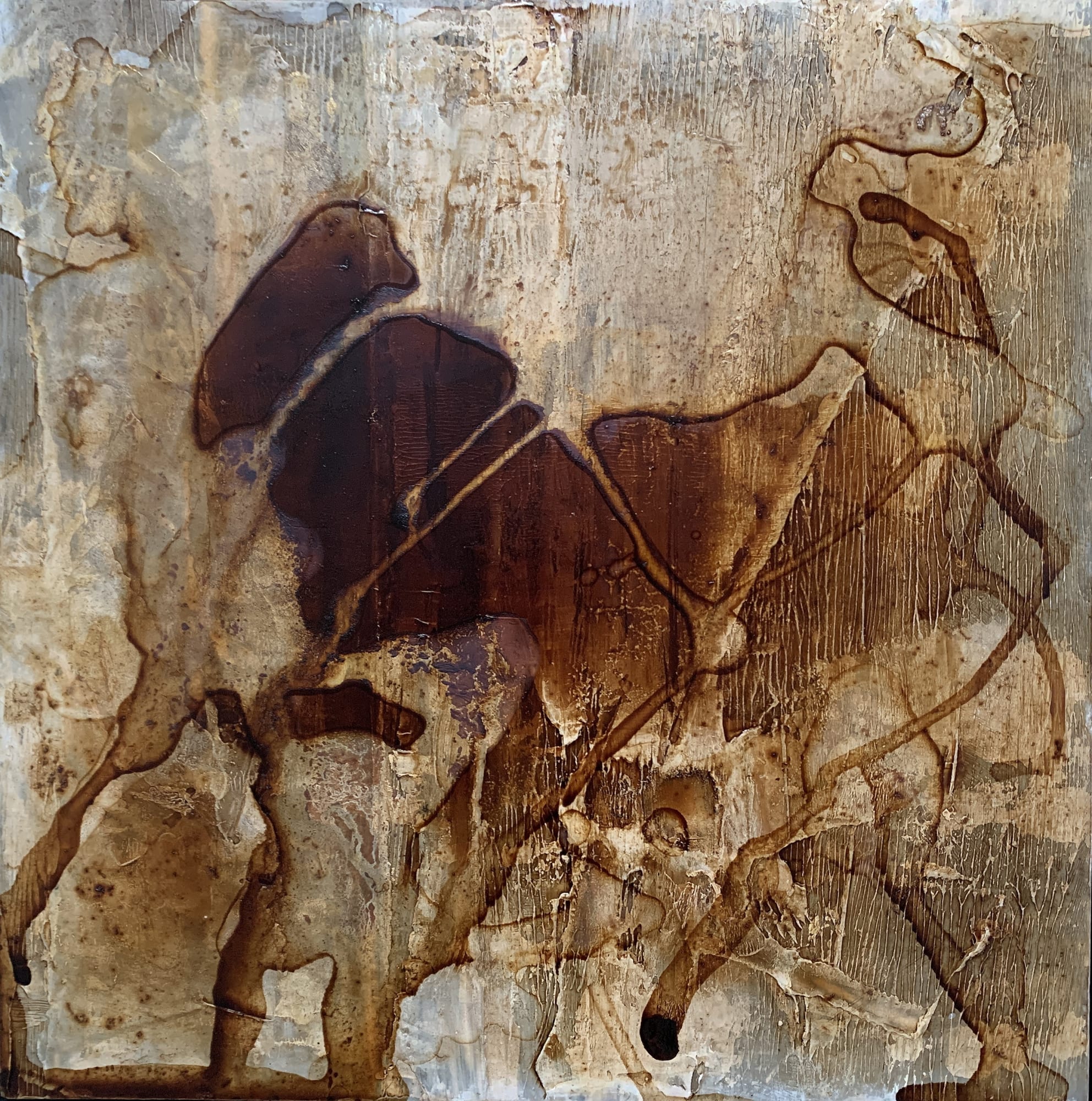 Contemporary acrylic painting in coffee on board. Coffee painting. By Stephen Charlton Artist