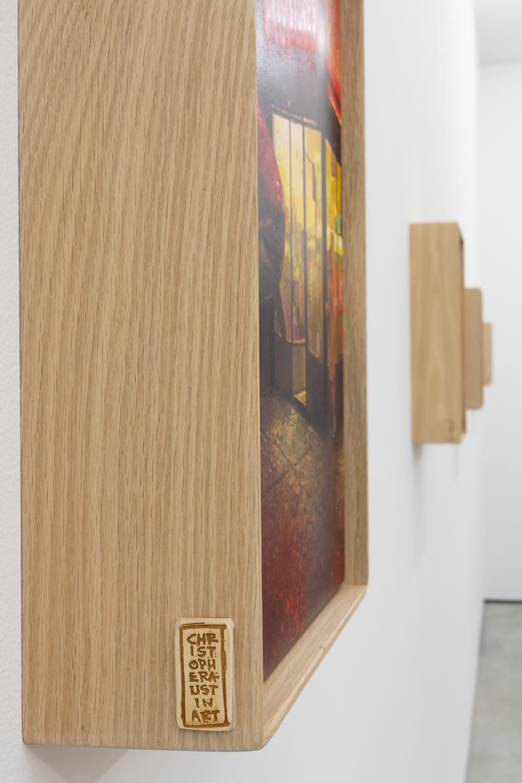 detail shot of wooden frame on Christ Austin painting