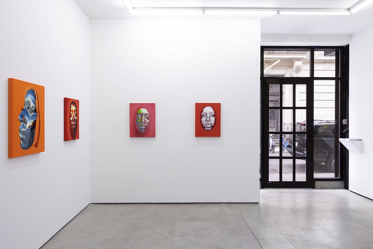 Installation view of the Figuratively Speaking exhibition featuring Aaron Nagel, John Wentz, Kip Omolade and Riley Holloway, on view at Harman Projects NYC, August 2023.