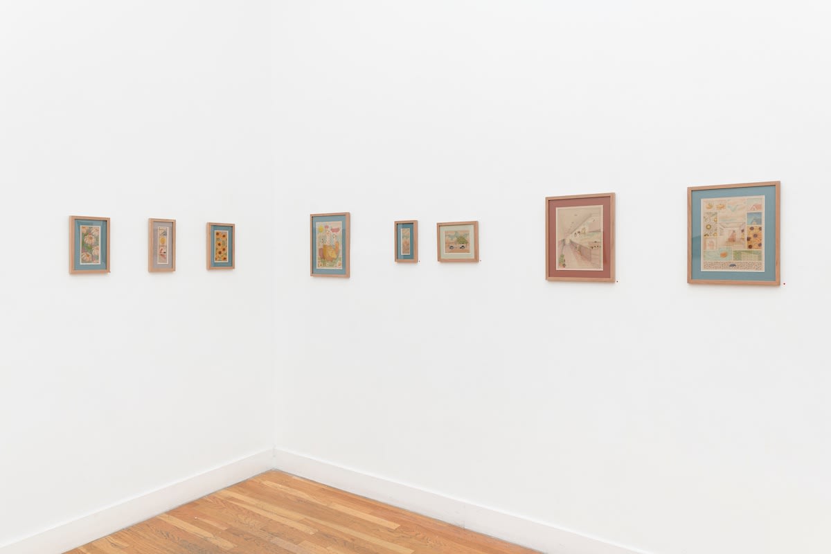 Installation shot of corner wall in Felicia Chiao exhibition