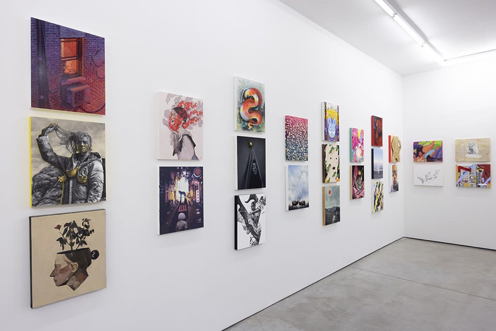 Installation image of 16 x 20 paintings in the Summer Group exhibition