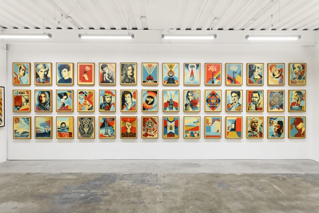 Installation view of artist Shepard Fairey's solo exhibition: "FRACTURED" at Harman Projects, San Francisco