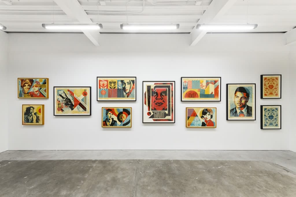 Installation view of artist Shepard Fairey's solo exhibition: "FRACTURED" at Harman Projects, San Francisco
