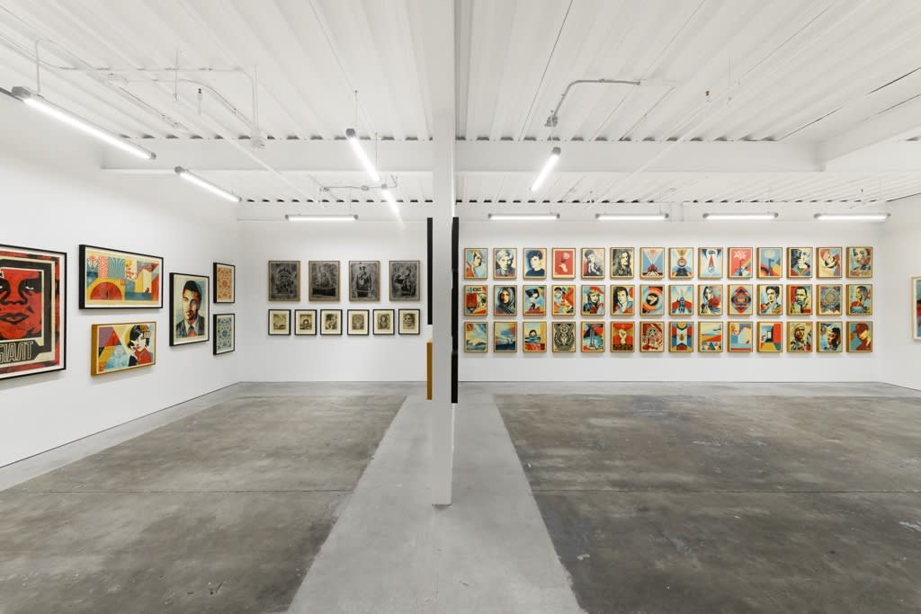 Installation view of artist Shepard Fairey's solo exhibition: "FRACTURED" at Harman Projects, San Francisco
