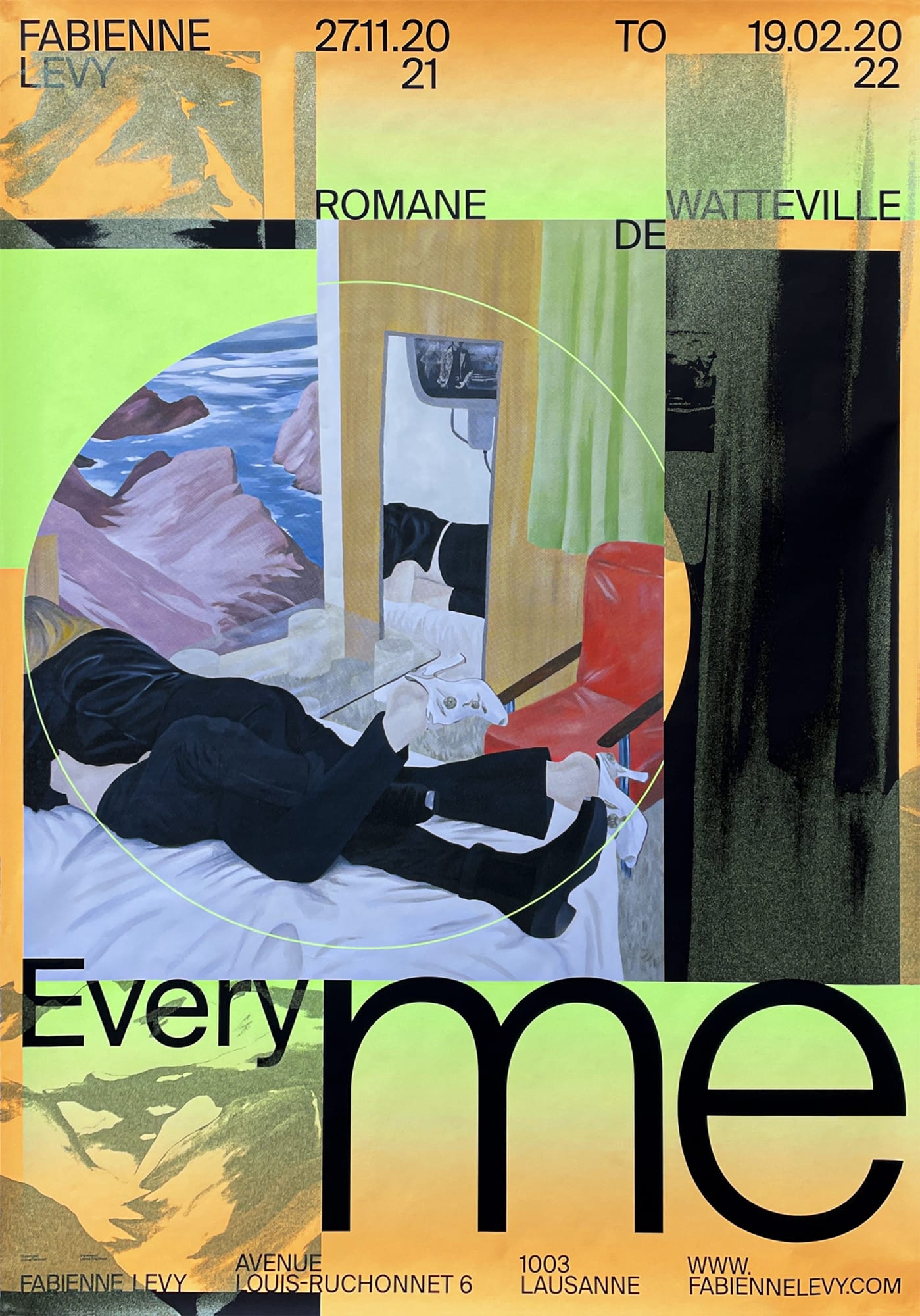 Show Poster – Romane de Watteville – Every Me, 2021 7 colors silkscreen with glitter on Blueback paper 115gr 128 x 89.5 cm Total printed: 100 Graphic design: © Balmer Hahlen Printed by Lézard Graphique Selected at 100 Beste Plakate 2021 (CH/DE/AT) Selected at INTL Graphic Design Festival Scotland 2022 (UK) Selected at Festival international de l’affiche et du graphisme de Chaumont 2022 (FR)