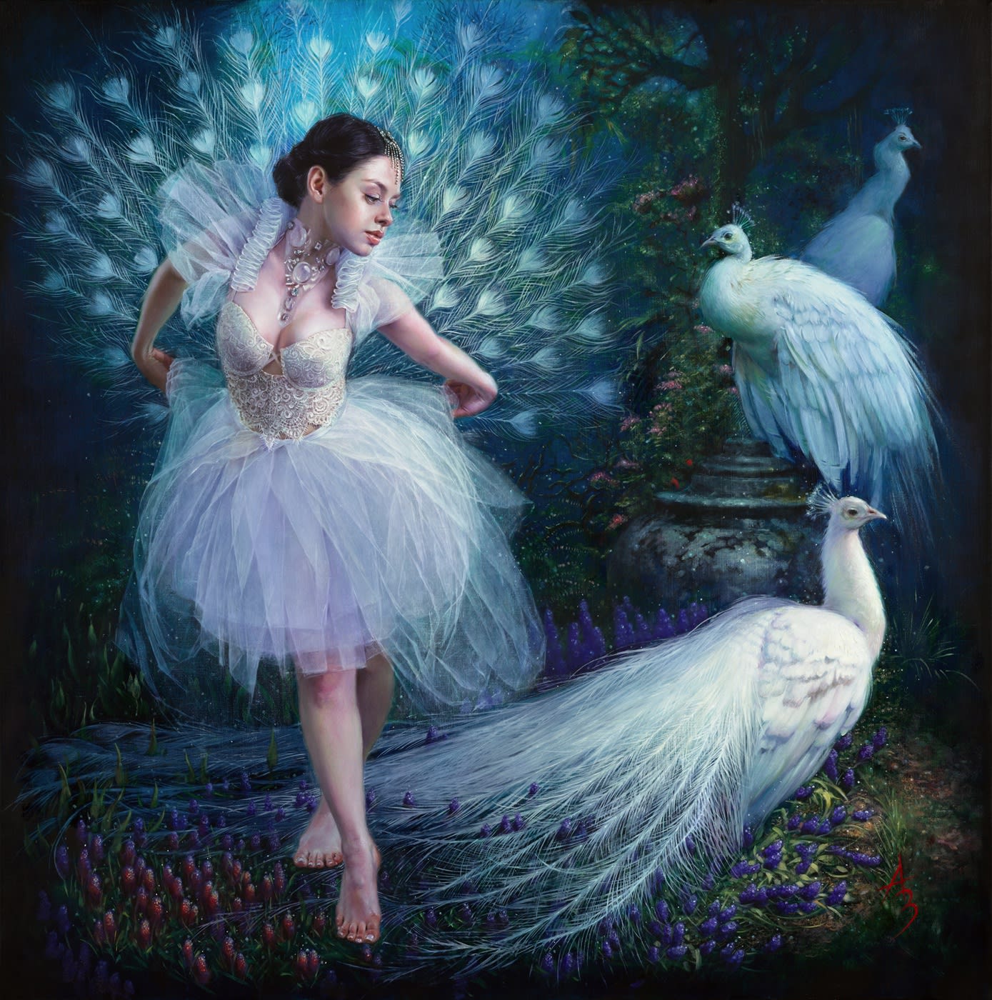 Alexandra Manukyan A Tale of Feathered Splendor Oil on Belgian Linen 30x30 in