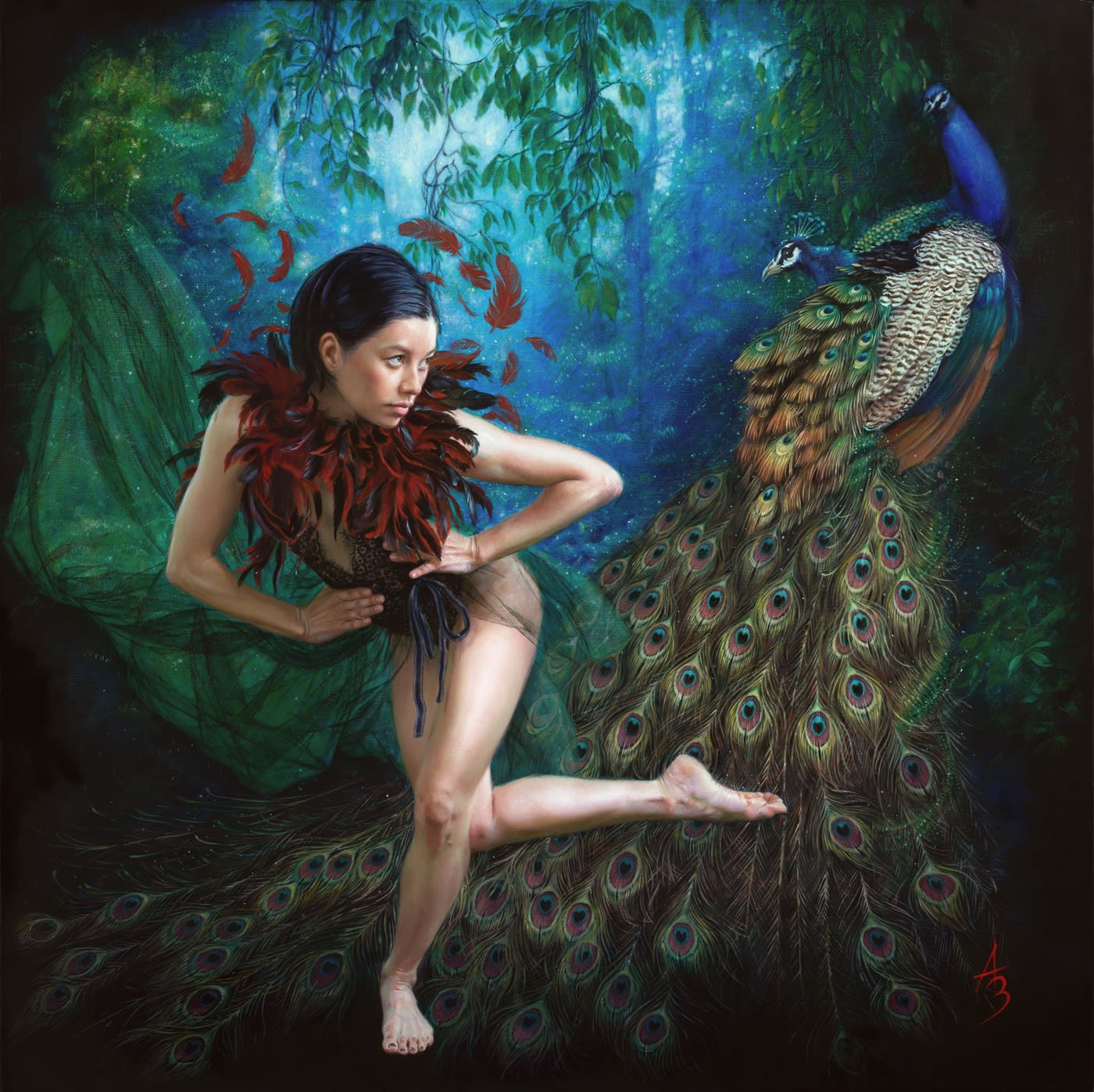 Alexandra Manukyan Eyes of The Verdant Forest Oil on Belgian Linen 30x30 in