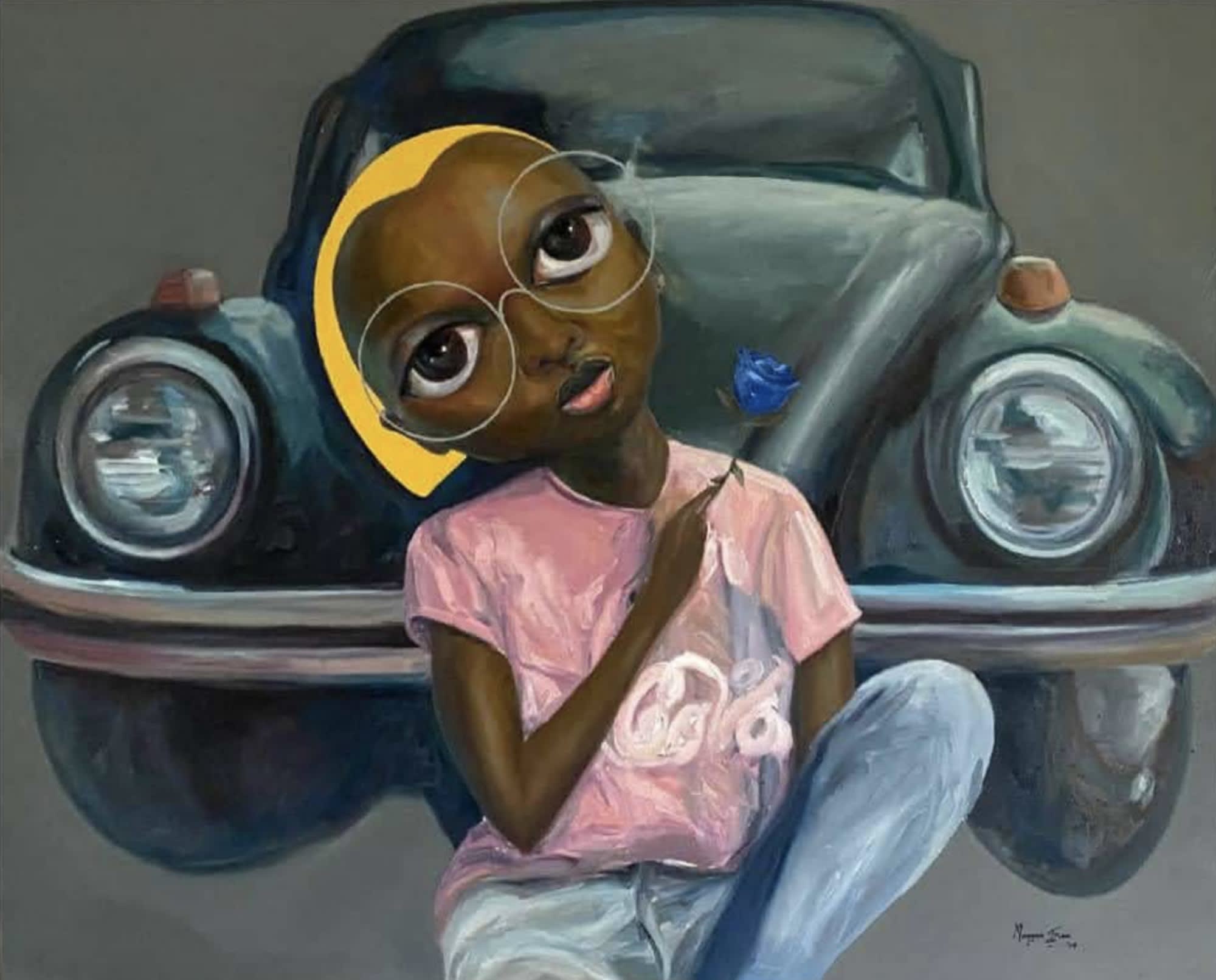 Esan Mayowa Patiently Waiting Oil & Acylic on Canvas 123x160 cm