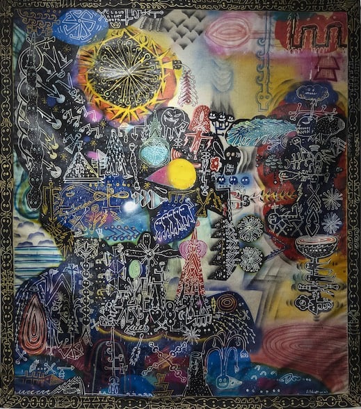 Surya Subratha Living Crowd Space Acrylic, Spray Paint, Remasol on Canvas 170x147 cm