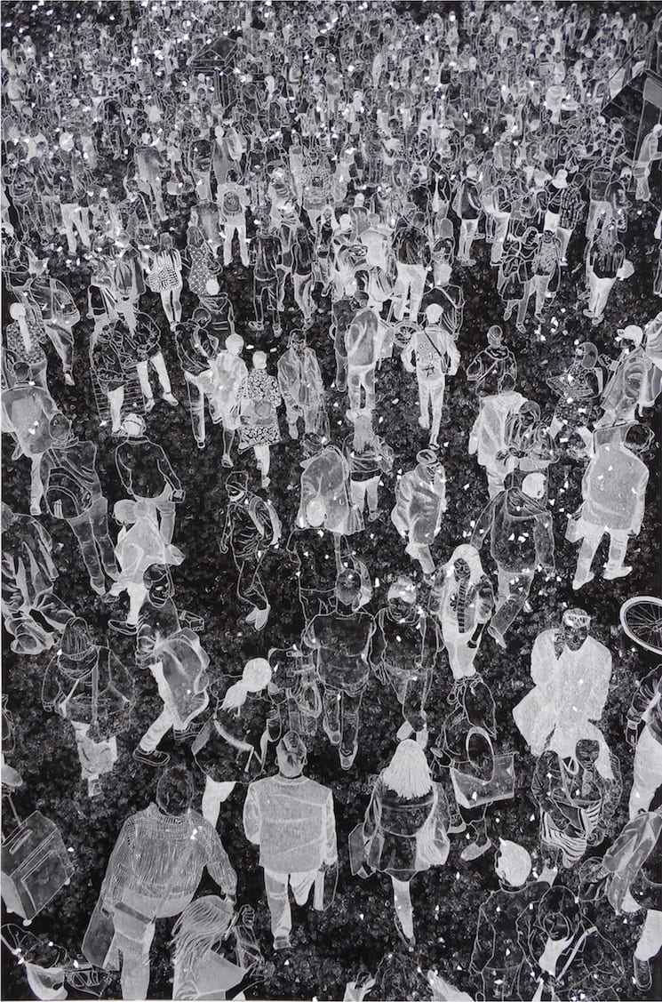 Arturo Garcia de las Heras People at Night Mix Media on Paper 27x20 in