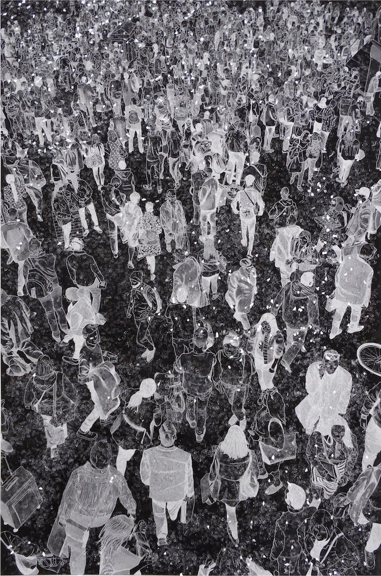 Arturo Garcia de las Heras People at Night Mix Media on Paper 27 1/2x20 7/8 in