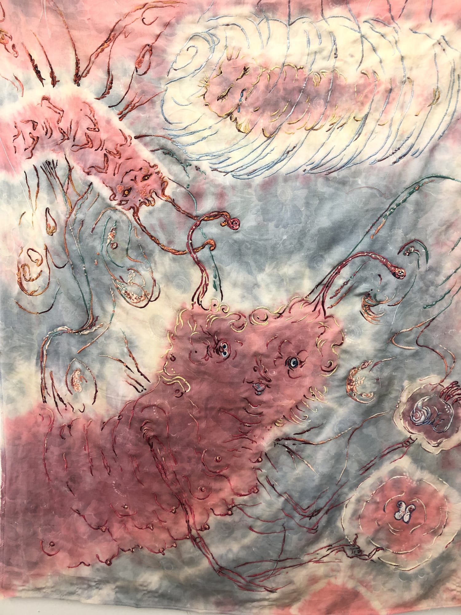 Lila de Magalhaes All at Once, 2021 Dyed bedsheet, thread, pastels 71 x 58.5 x 2.2 cm (27.95 x 23.03 x 0.87 in)