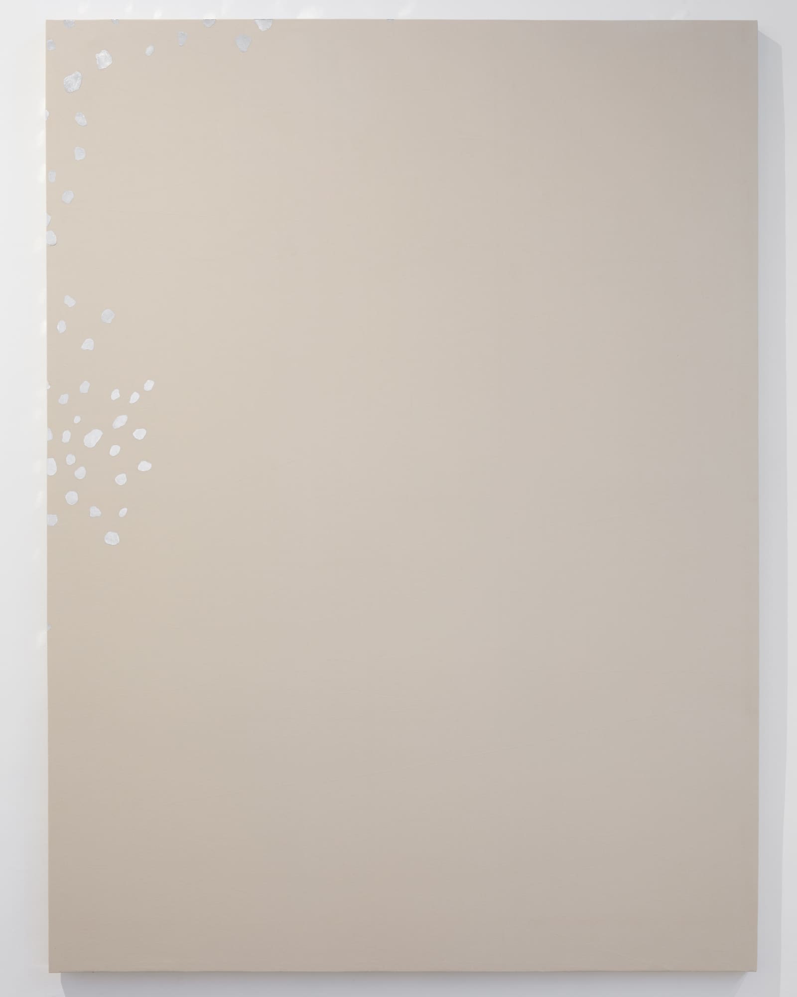 Julia Rometti 100% cotton fabric and aluminum foil, dots 1, 2024 Cotton fabric stretch on canvas, aluminum foil, acid free glue 200 x 150 x 5 cm (78.7 x 59 x 2 in)