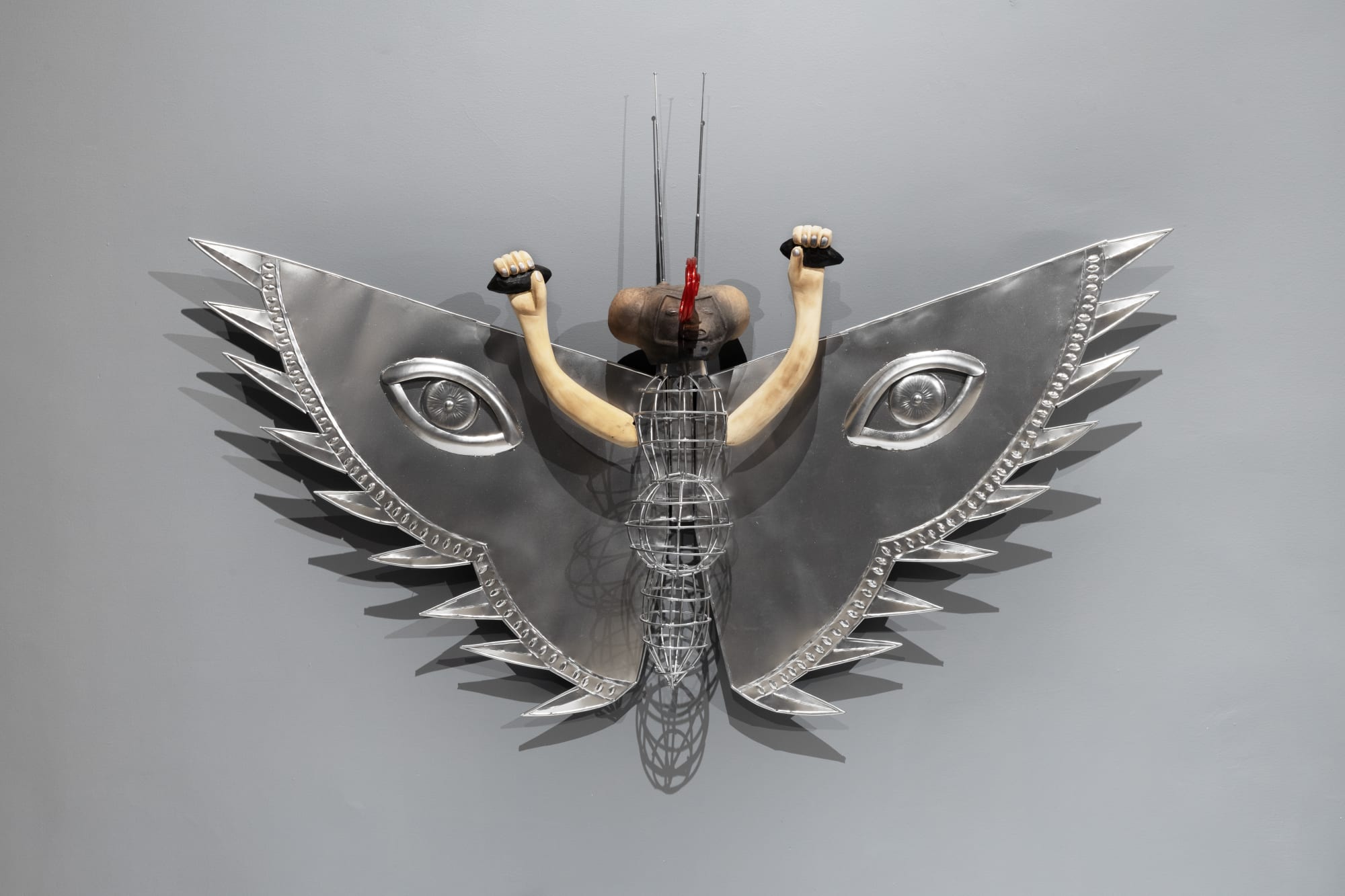 Naomi Rincón Gallardo Mariposa II, 2024 Tin, ceramics, wood, plastic & iron structure 92 x 144 x 45 cm (36.2 x 56.6 x 17.7 In) (NRG-2024-06)