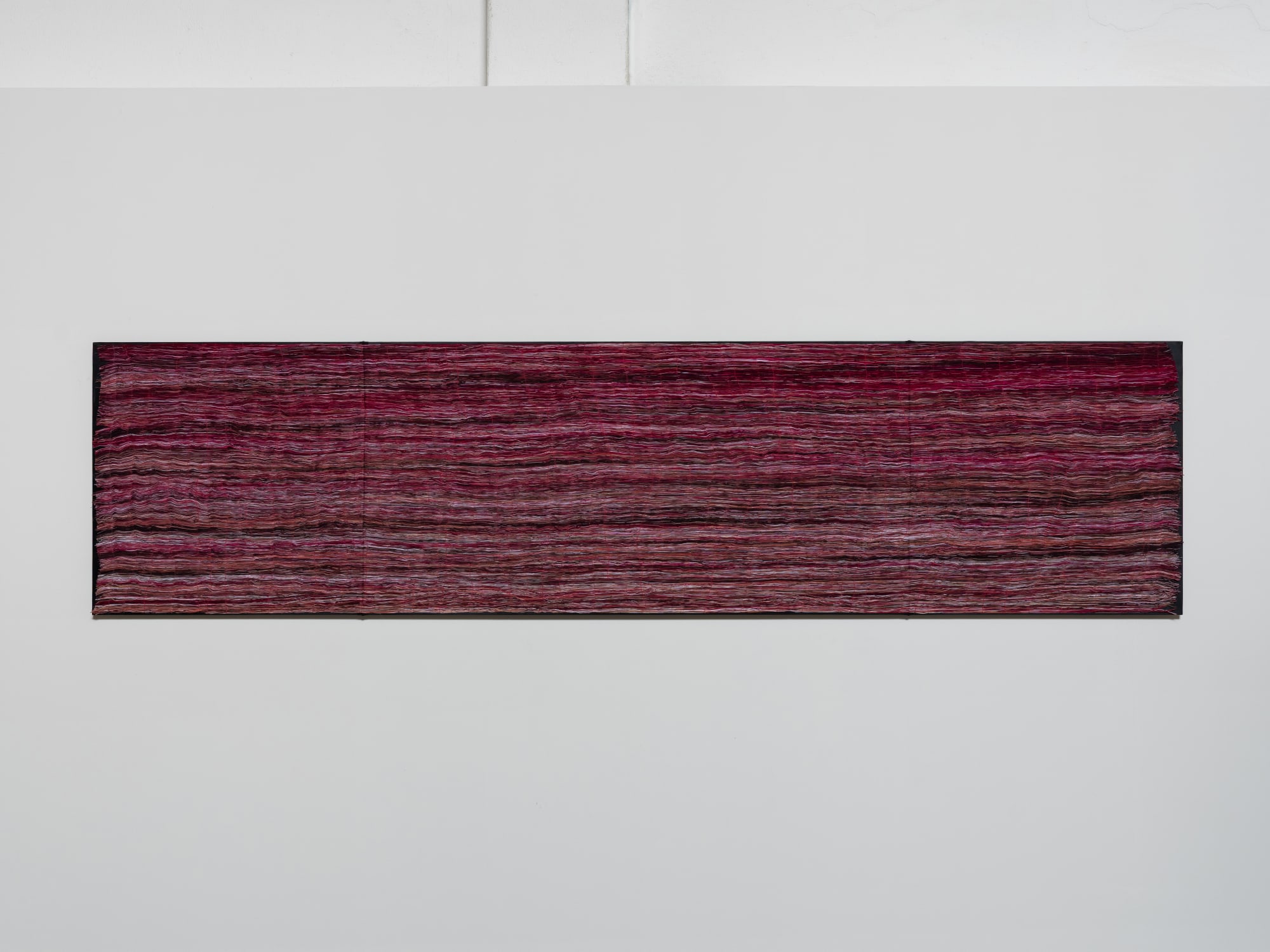 Manuela de Laborde Ofrenda de tiempo, primera, 2025 Hand-stitched textile, synthetic-inked cotton 280 x 69.5 x 0.6 cm (110.2 x 27.4 x 0.2 in)