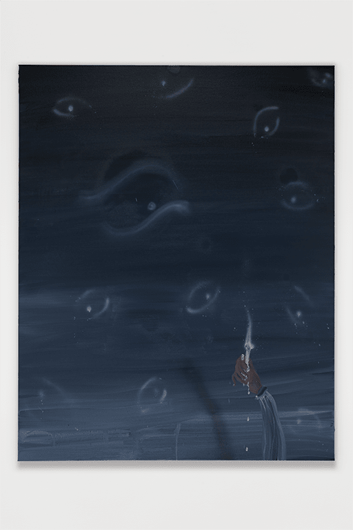 Jose Bonell Insomnia, 2025 Oil and spray paint on linen 150 x 120 x 3.5 cm (58.9 x 47.2 x 1.4 in)