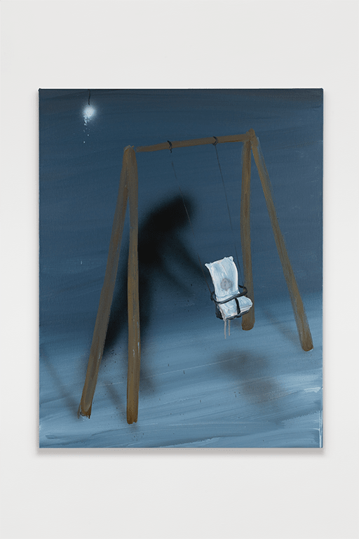 Jose Bonell Playground, 2025 Oil and spray paint on linen 92 x 73 x 3.5 cm (36.2 x 28.7 x 1.4 in)