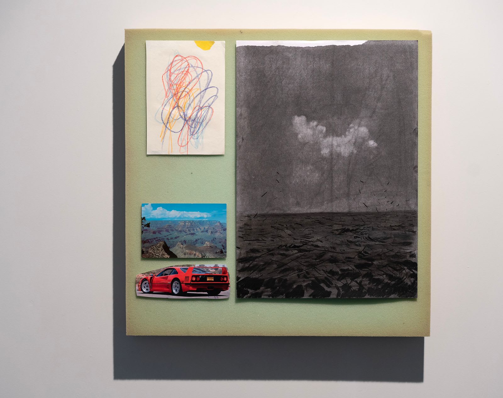 Theo Michael Río Grande Oaxaca, 2025 Foam, graphite on paper, colored pencil, postcard, found objects 50 x 50 x 6 cm (19.7 x 19.7 x 2.4 in)