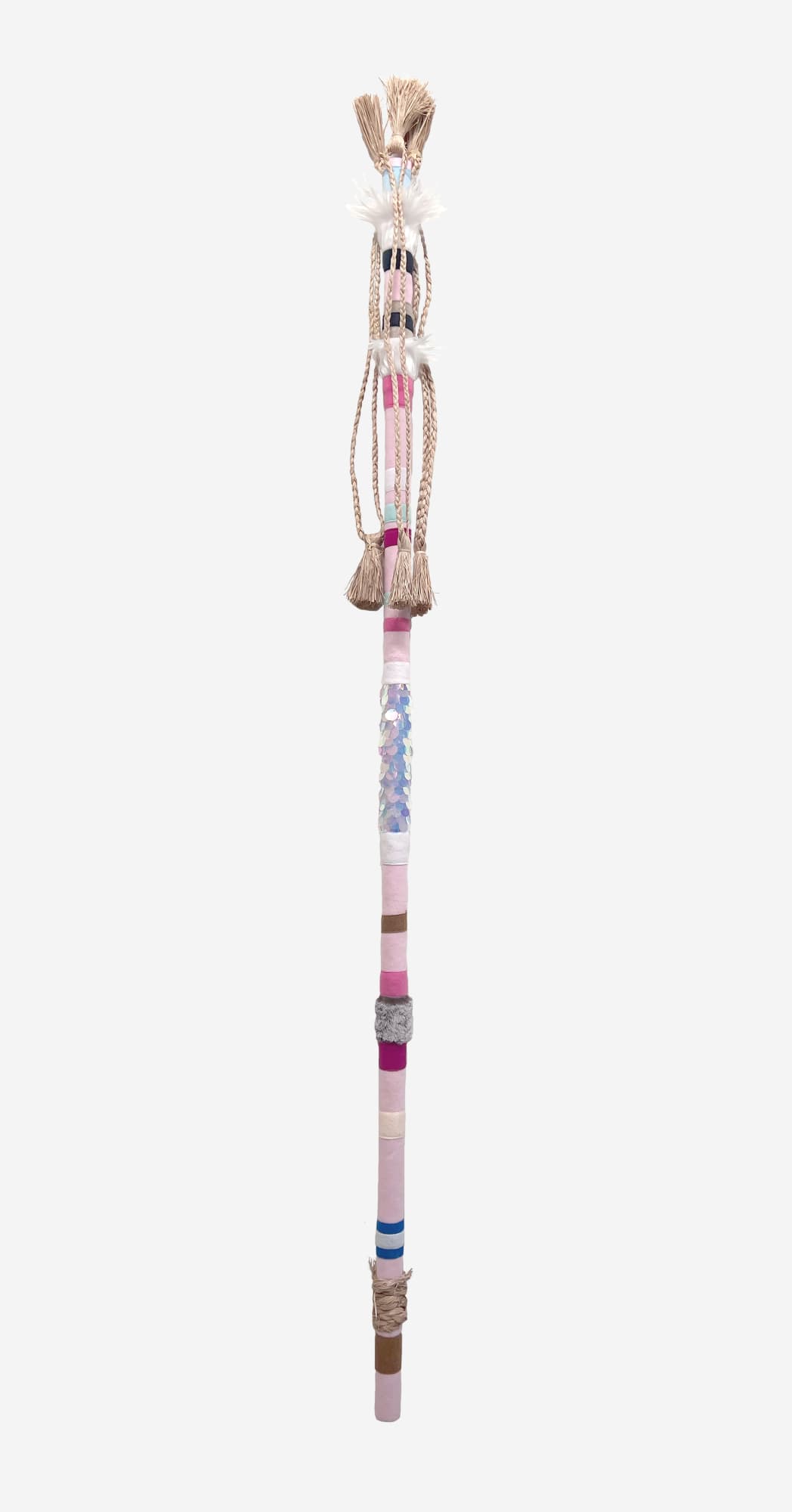 Rebecca Sharp 'High View' Royal Pole, 2023 Wood, fabric and Brazilian straw 84 x 2 1/2 in 213.4 x 6.3 cm