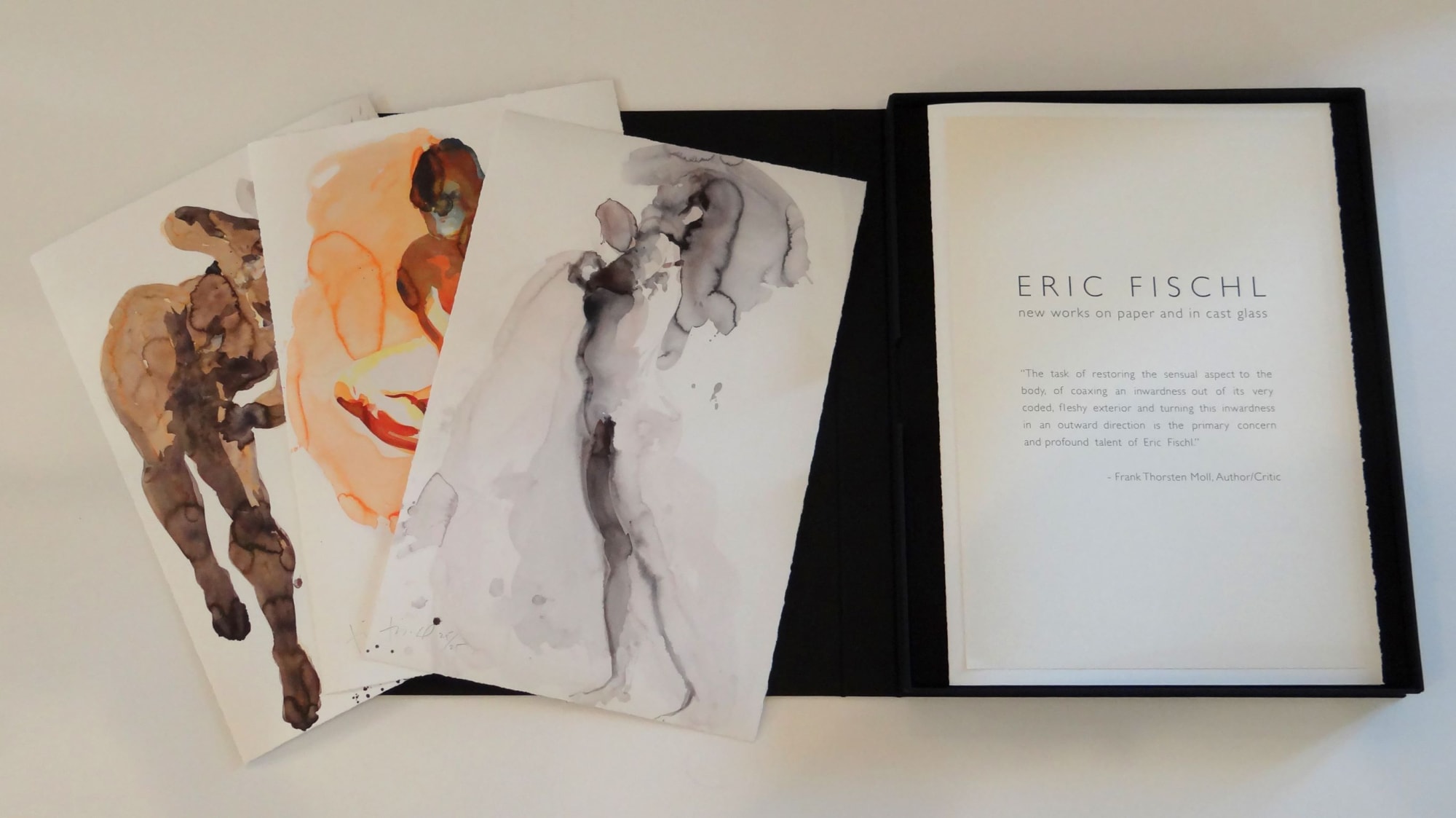 Eric Fischl New Works on Paper and in Cast Glass, 2012 Portfolio with three pigment prints on paper 20 x 13 1/2 in ea 50.8 x 34.3 cm ea Edition of 25 and 10 Roman Numerals plus 2 AP, 1 TP