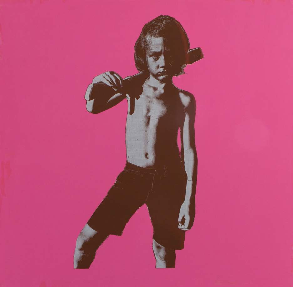 Scott Avett Axe Handle on Pink, 2021 Silkscreen and acrylic on wood 36 3/4 x 37 in 93.3 x 94 cm