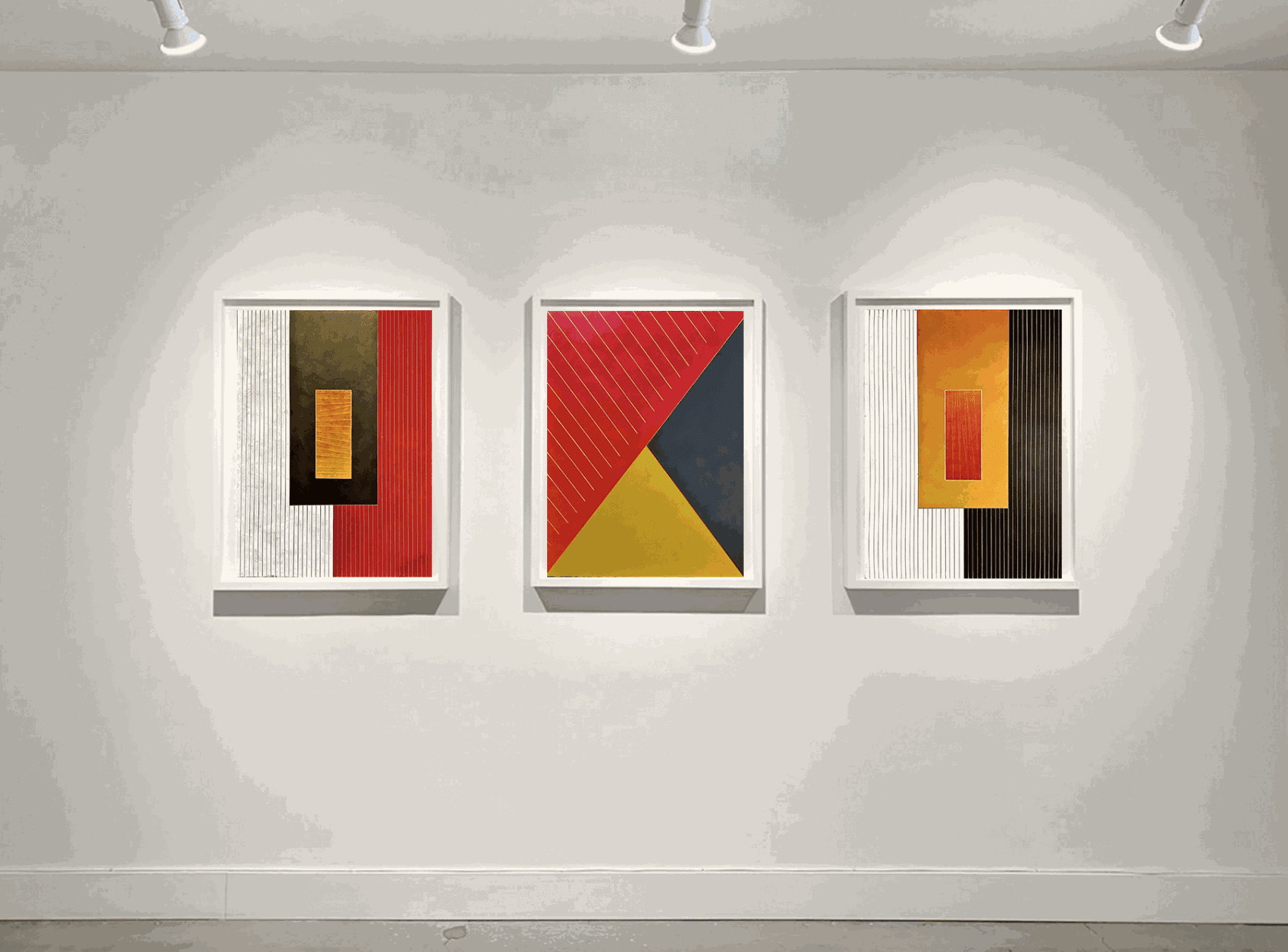 Richard Carter Fossil Anomaly V, Rift V and Fossil Anomaly IV, 2021 Mixed Media on Paper 35 x 27 1/2 in ea (framed) 88.9 x 69.8 cm (framed)