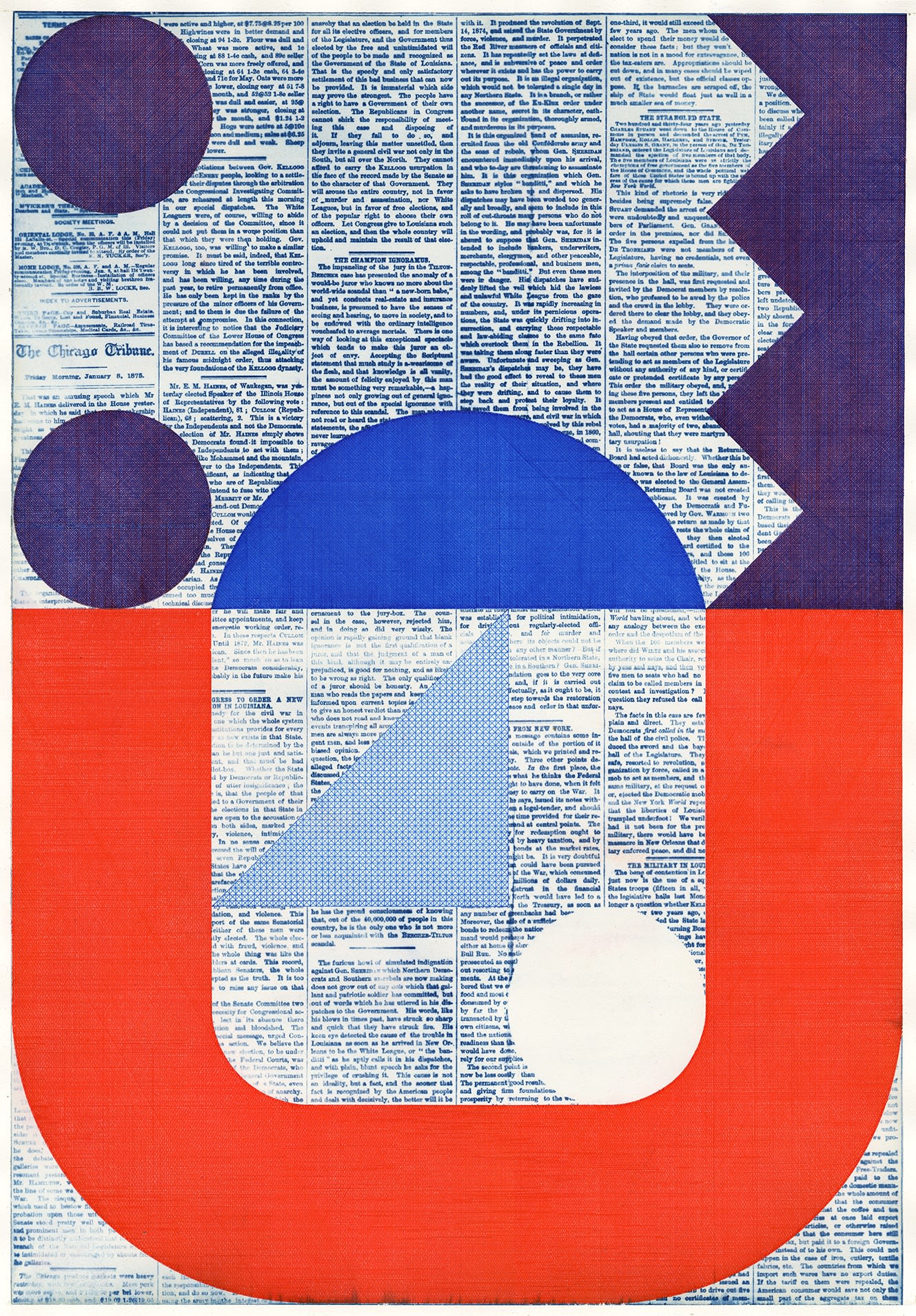 Evan Hecox The Champion, 2025 Pen and ink drawing on cyanotype of vintage newspaper 32 x 24 in 81.3 x 61 cm