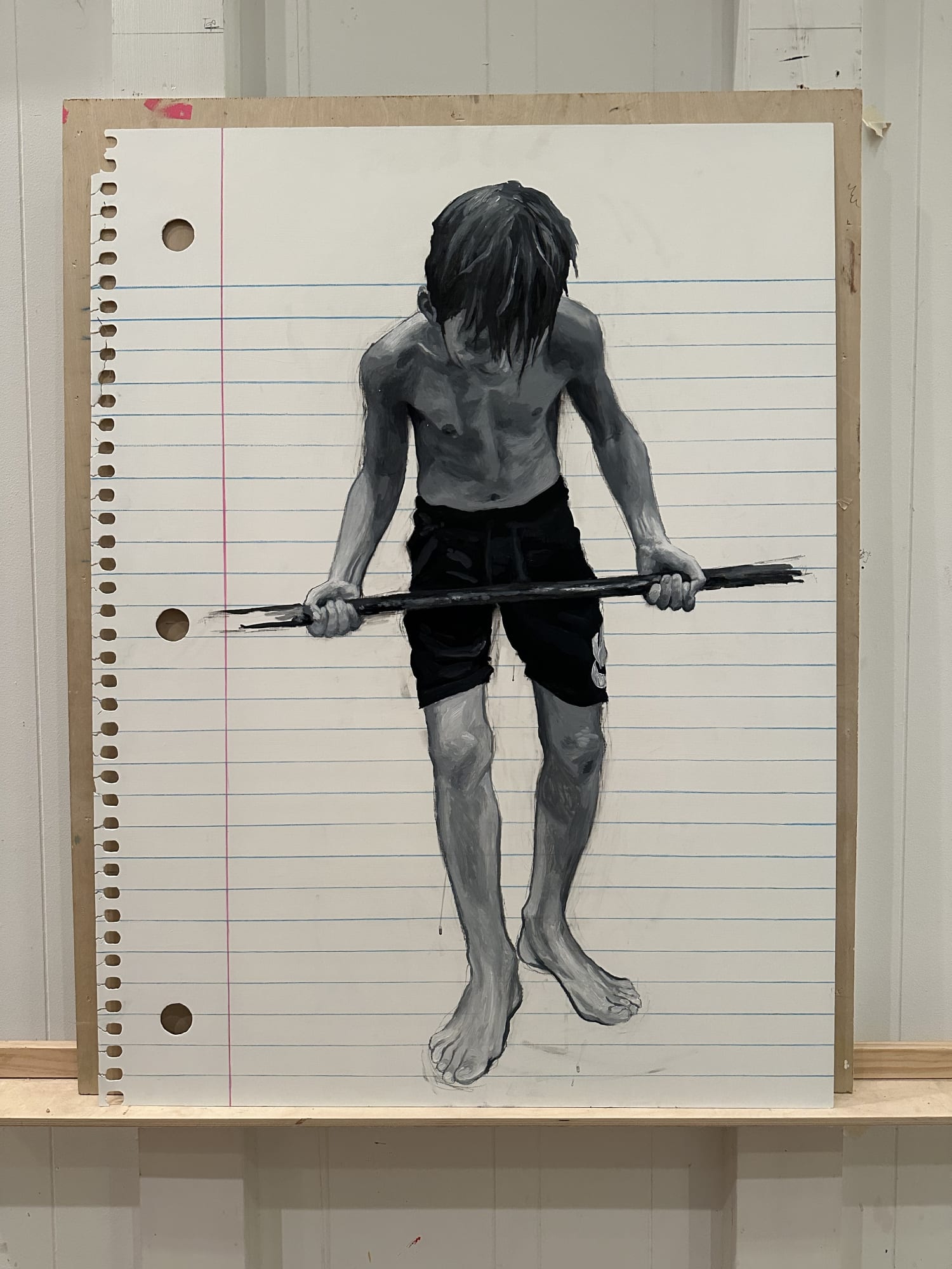 Scott Avett Lifting, 2024 Acrylic, charcoal, color pencil on aluminum 46 1/2 x 35 in 118.1 x 88.9 cm