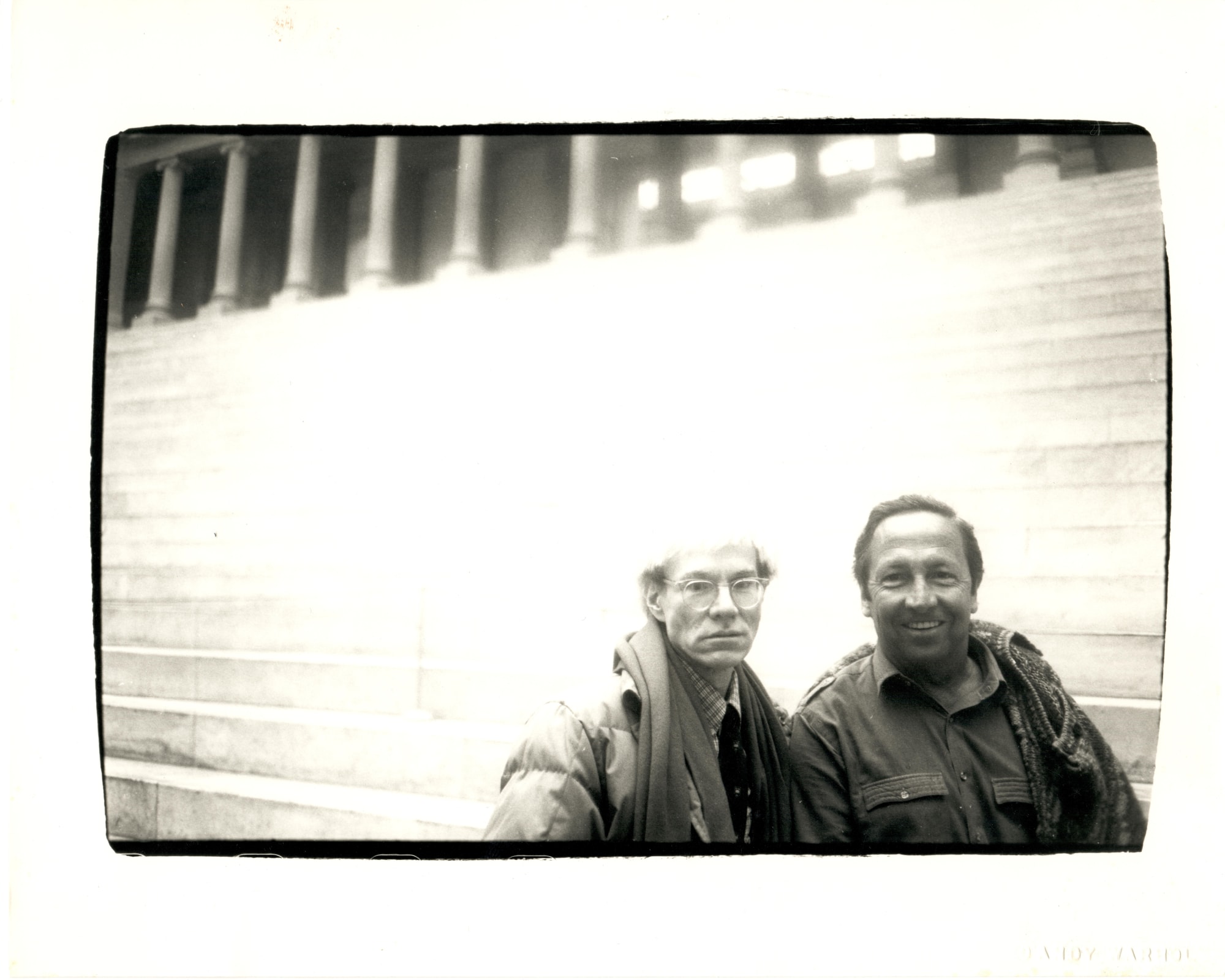 Andy Warhol Andy Warhol and Robert Rauschenberg outside the Pergamon Museum in Berlin, 1982 Silver gelatin print 8 x 10 in 20.3 x 25.4 cm Framed: 16 x 18 x 1.25 in