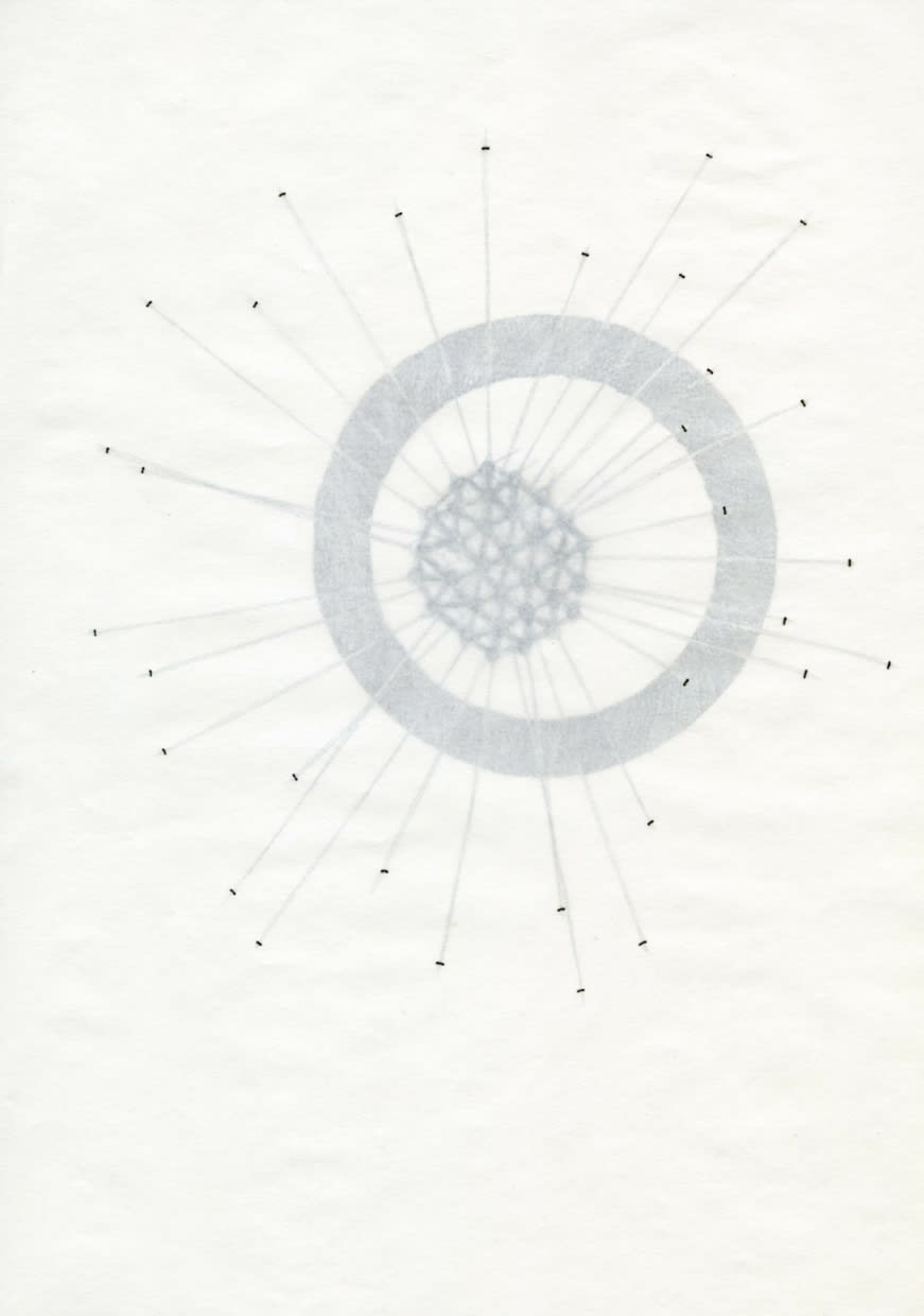 Án titils (Upphafspunktur), 2013 Paper, seam stitches, pencil Untitled (Starting Point), 2013 29,7 x 21 cm GRI0043