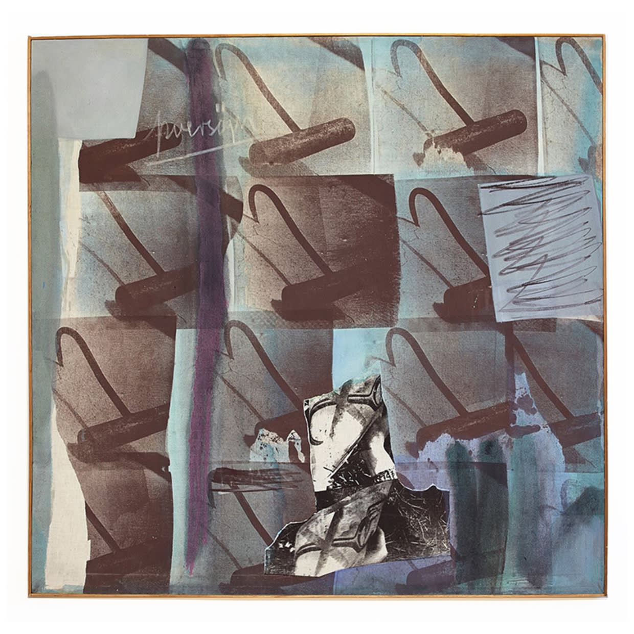 Þversögn, 1981 silkiþrykk, collage og ljósnæm efni á bómullarstriga Þversögn, 1981 silkscreen, collage and photosensitive materials on cotton canvas 132,5 x 135,7 cm MAK0026