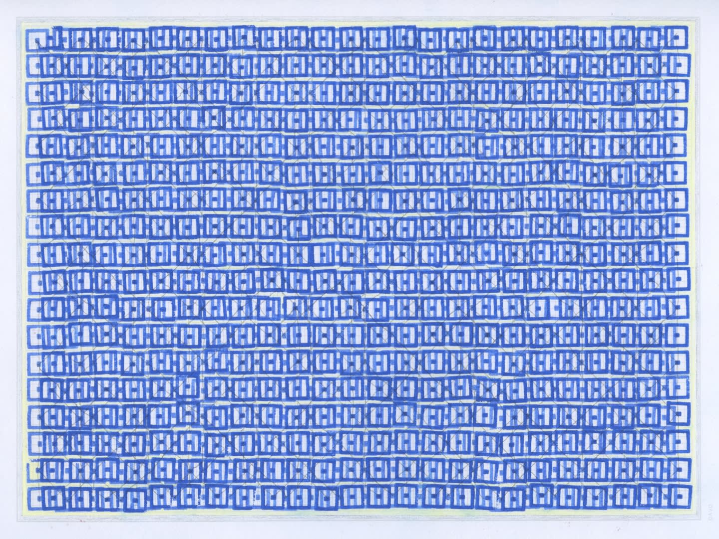 Karen Schiff Ellipses (Symbolic Field) , 2014 blek, blý og vatnsliapenni á frímerkjapapprír Ellipses (Symbolic Field) , 2014 ink, graphite, watercolor pencil on stamp album paper 23 x 30,5 cm KLS0003