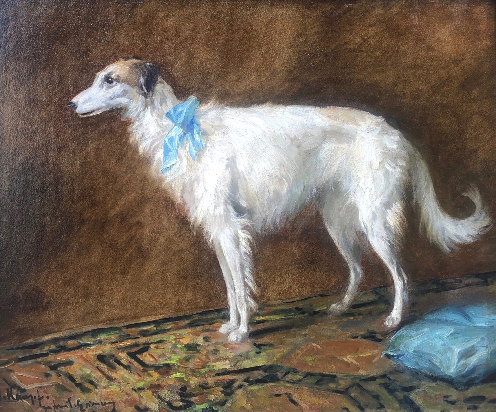 Arthur Kampf (Aachen 1864 - 1950 Castrop-Rauxel) Portrait of an Old Friend Circa. 1910 Signed and Inscribed „A. Kampf. In [zu ?] freudl. Erinnerung“ = „A. Kampf. In fond memory“ Oil on Artist Board 27 1/2 X 31 1/2 inches framed Sold