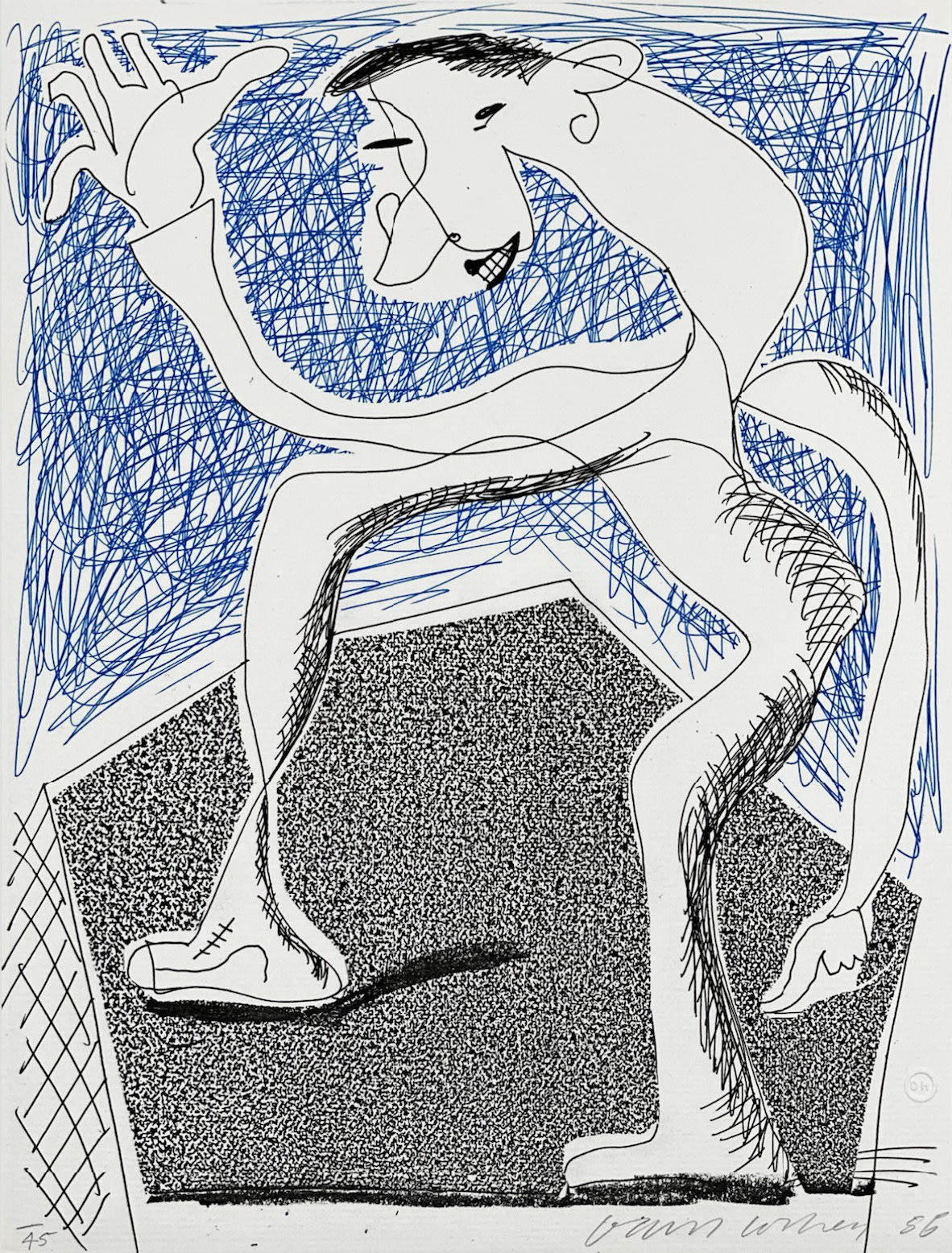 David Hockney (born. 1937) Waving, April 1986 Home made print in 2 colours Signed, dated numbered 18/45 David Hockney/86 Chop mark lower right 11 x 8.5, inches Sold