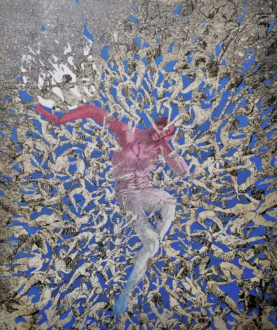 Pascal Konan The Weight Of Responsibility 2022 100 X 110 Cm Mixed Bleach Acrylic On Denim