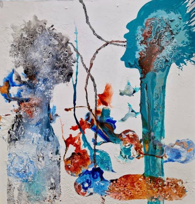 Les Magiciens De La Terre II 2024 145cm x 140cm Watercolor, Acrylic and Relief on Canvas