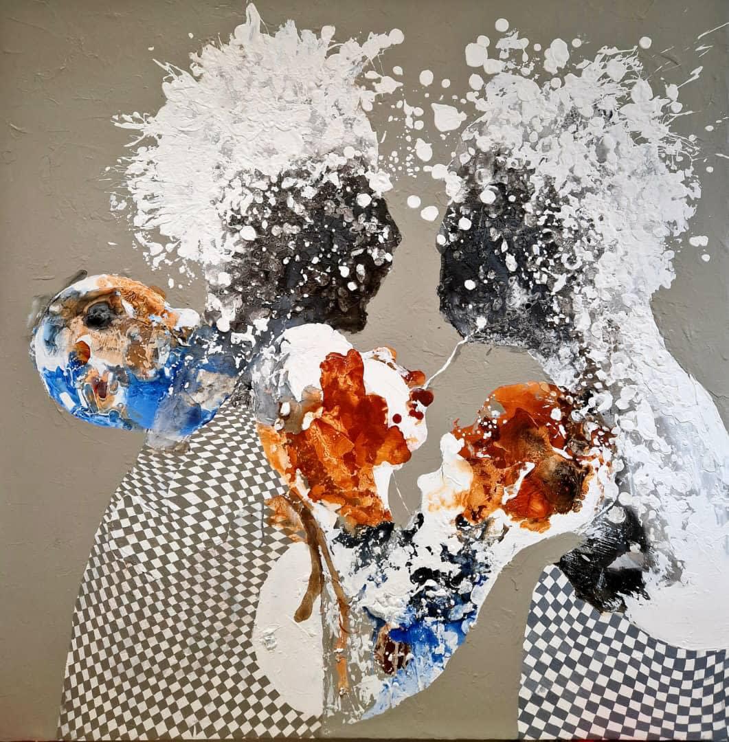 Passeurs V 2024 100cm x 100cm Watercolor Acrylic and Relief on Canvas