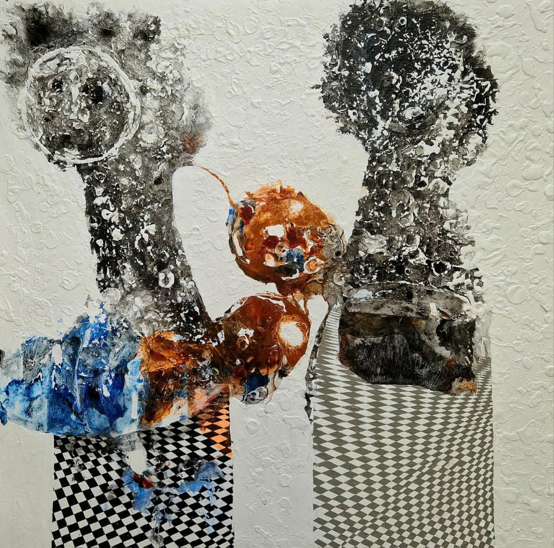 Passeurs VII 2024 120cm x 120cm Watercolor, Acrylic and Relief on Canvas