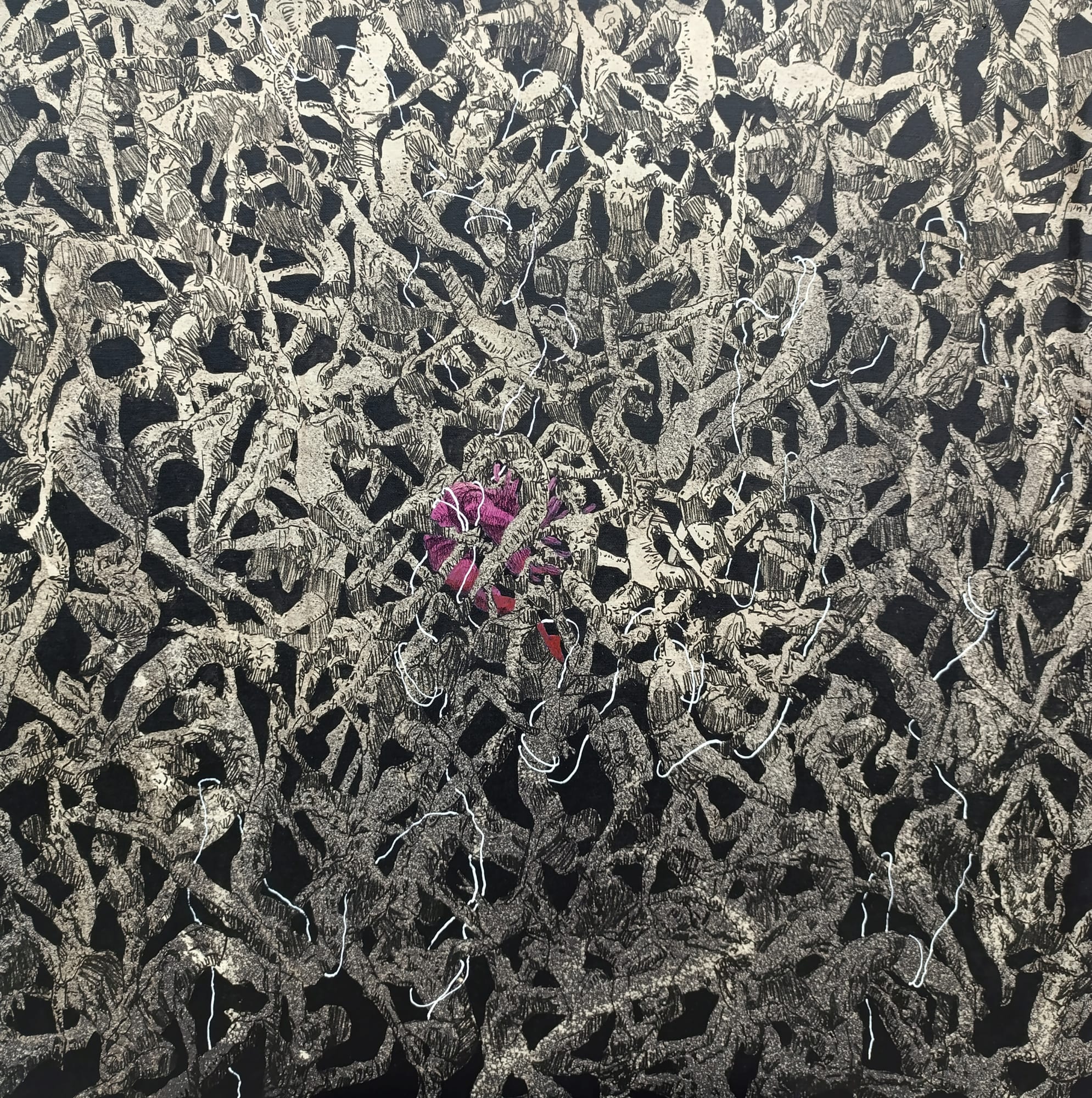 Look At My Struggles II 2024 100cm x 100cm Acrylic on Denim